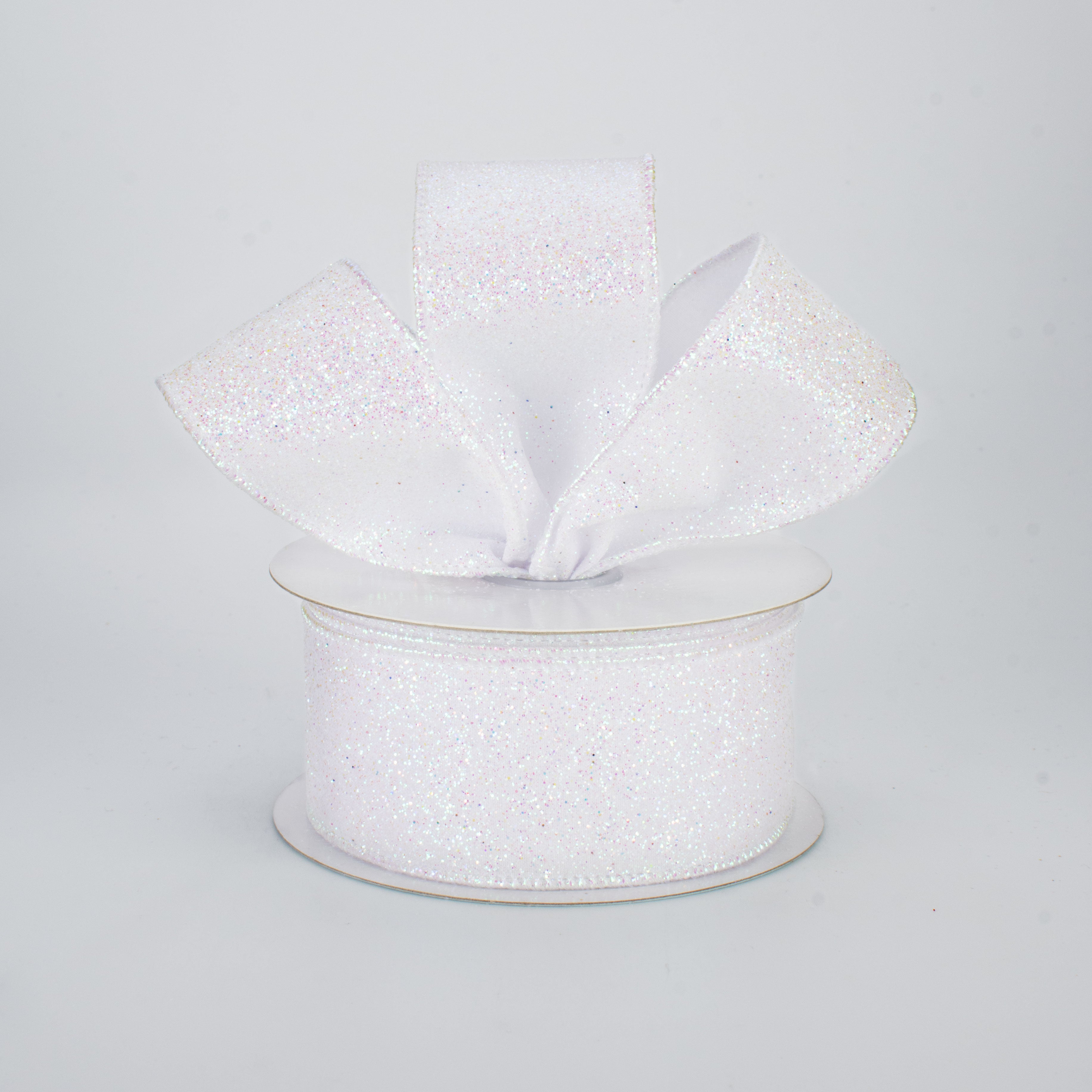 1.5" Glitter On Fabric Ribbon: Iridescent White (10 Yards) Lifestyle Photo