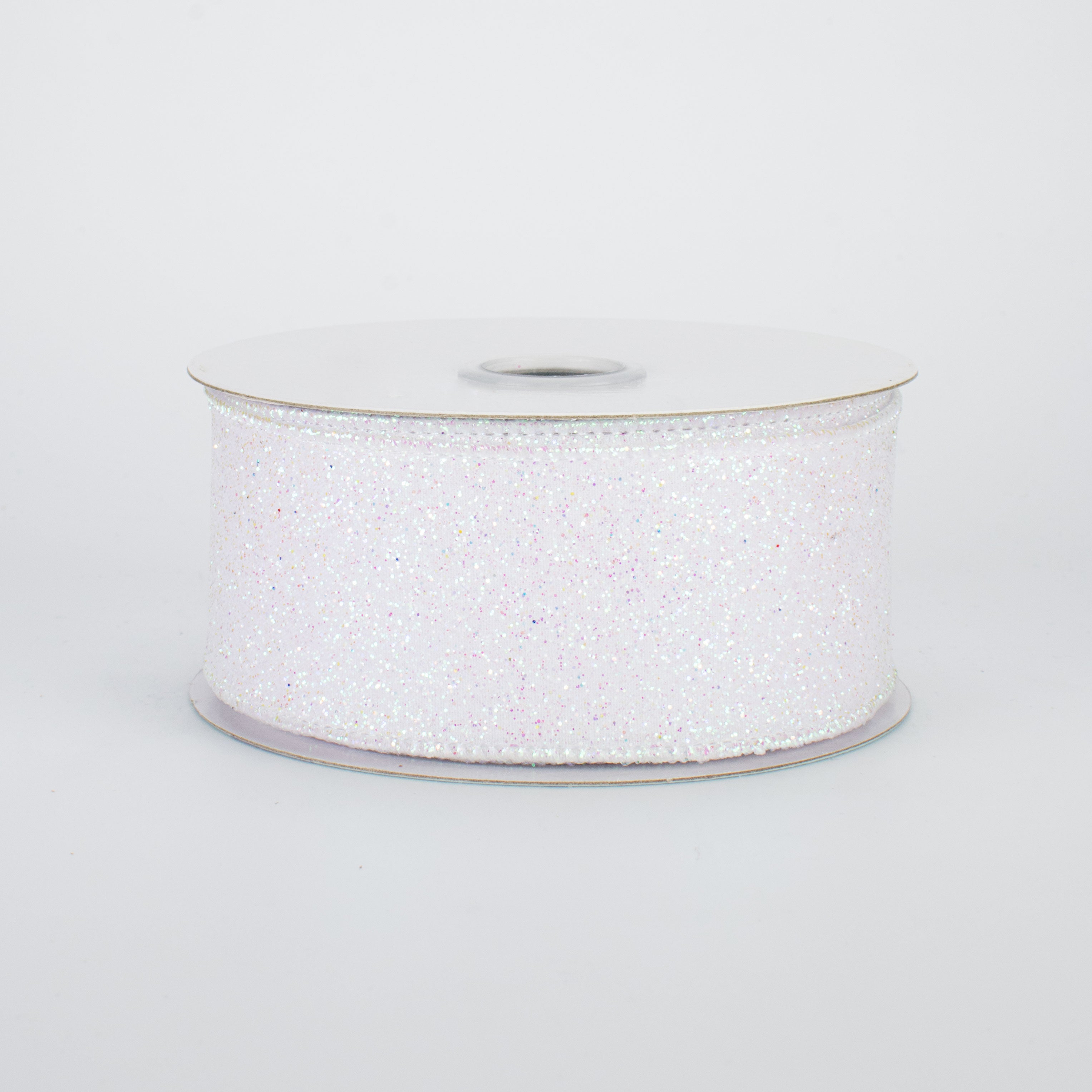 1.5" Glitter On Fabric Ribbon: Iridescent White (10 Yards)