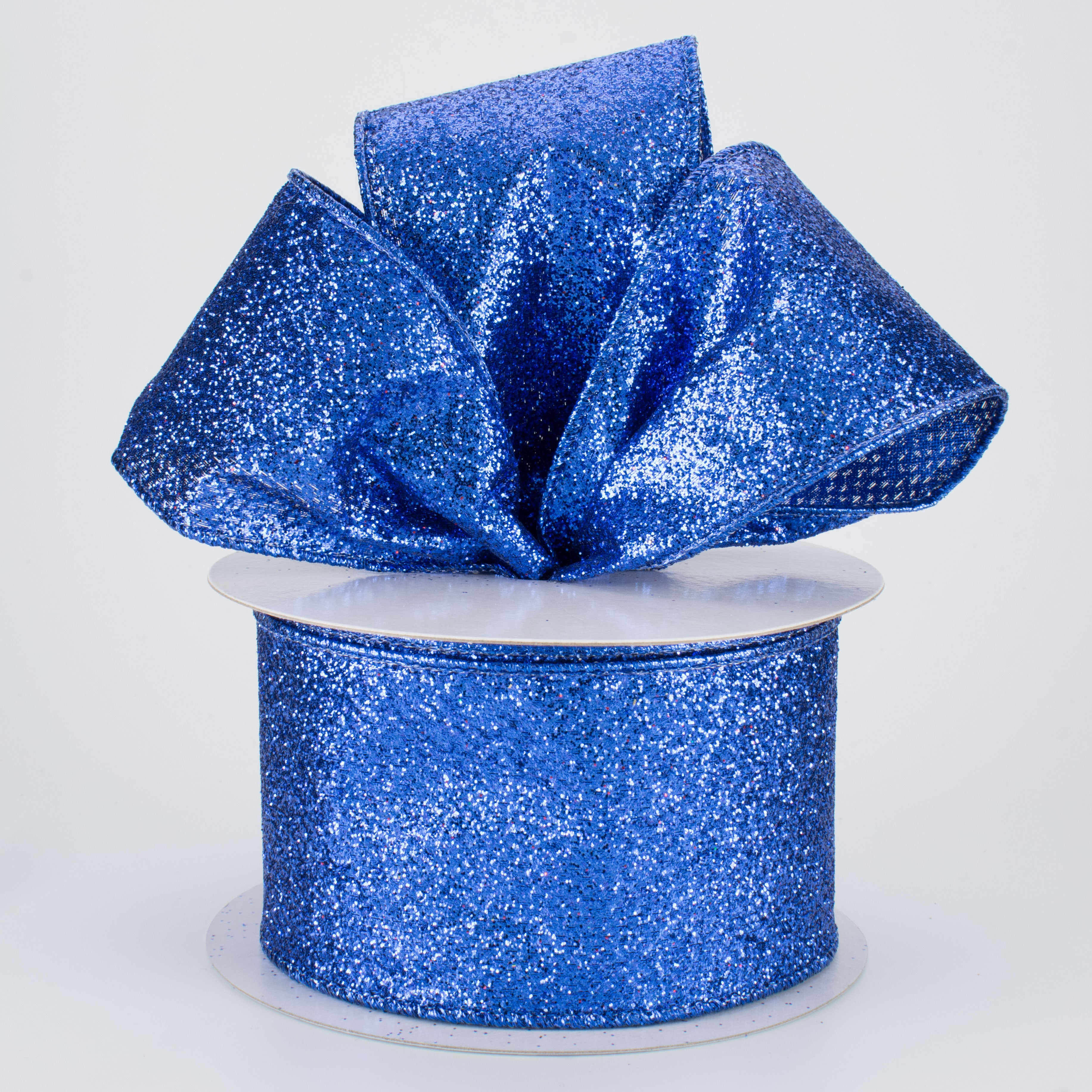 2.5" Glitter On Metallic Ribbon: Royal Blue (10 Yards) Lifestyle Photo