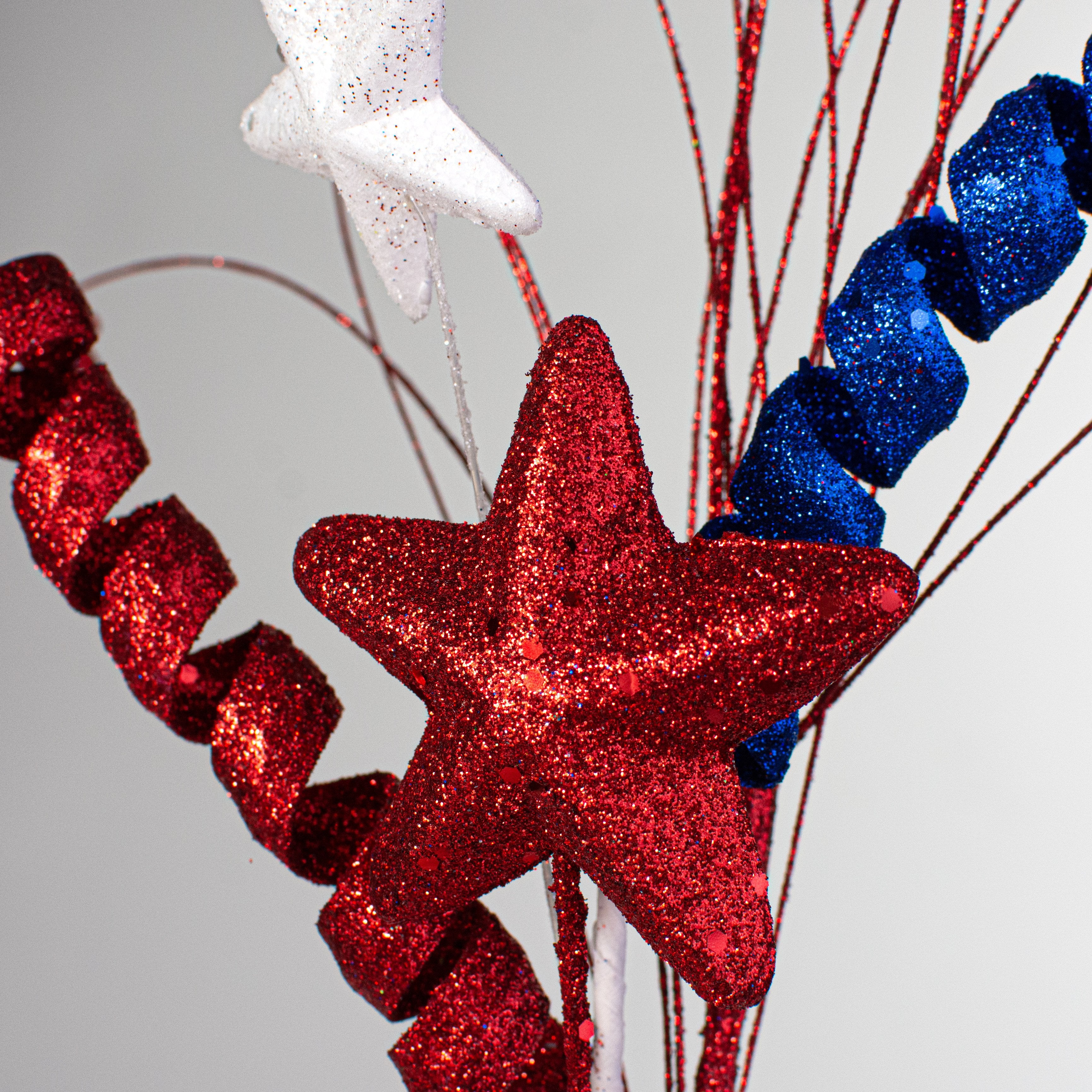 18" Glitter Patriotic Star & Twist Spray: RWB Lifestyle Photo