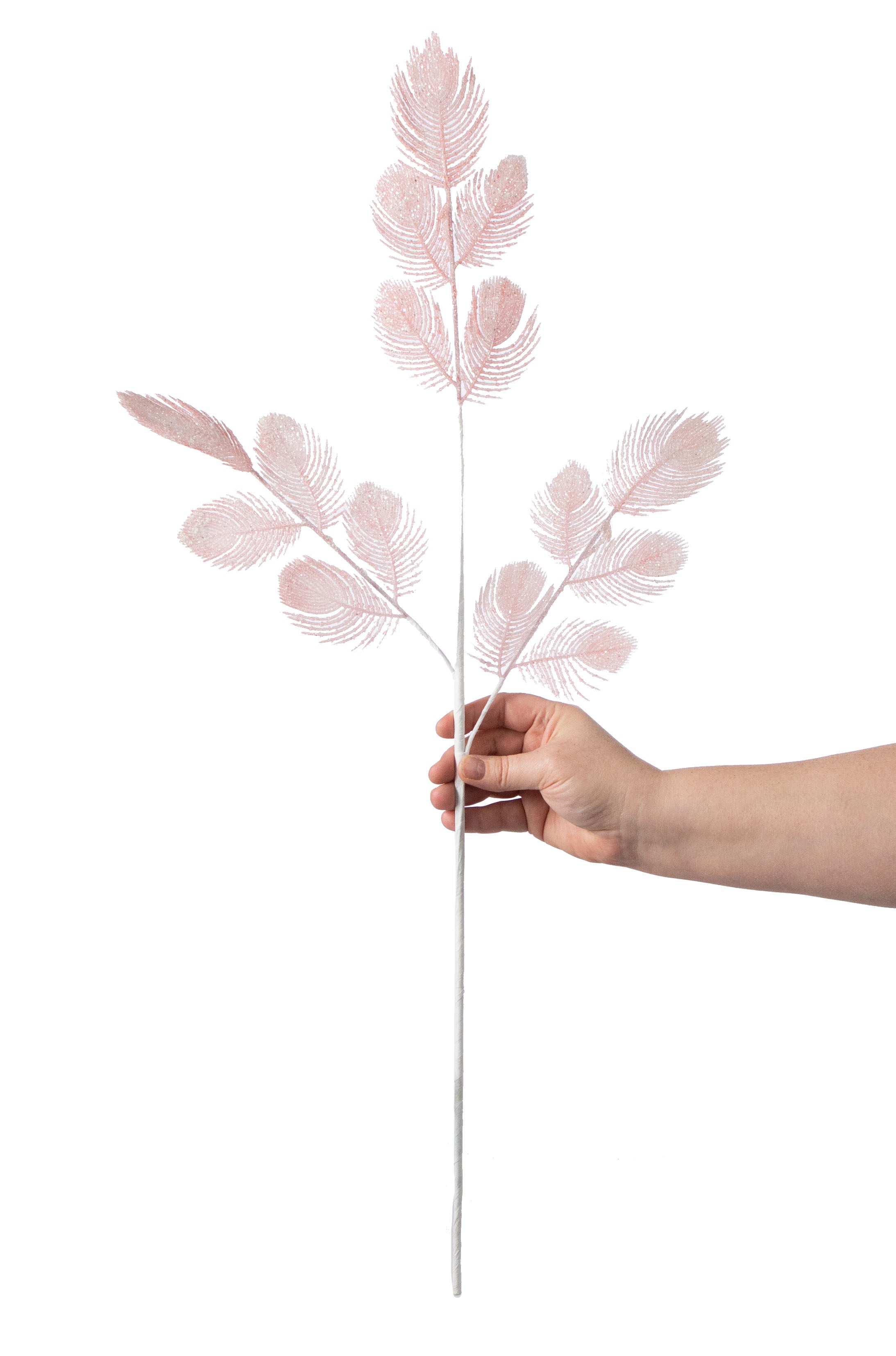 28" Glitter Peacock Feather Spray: Light Pink detail photo 3