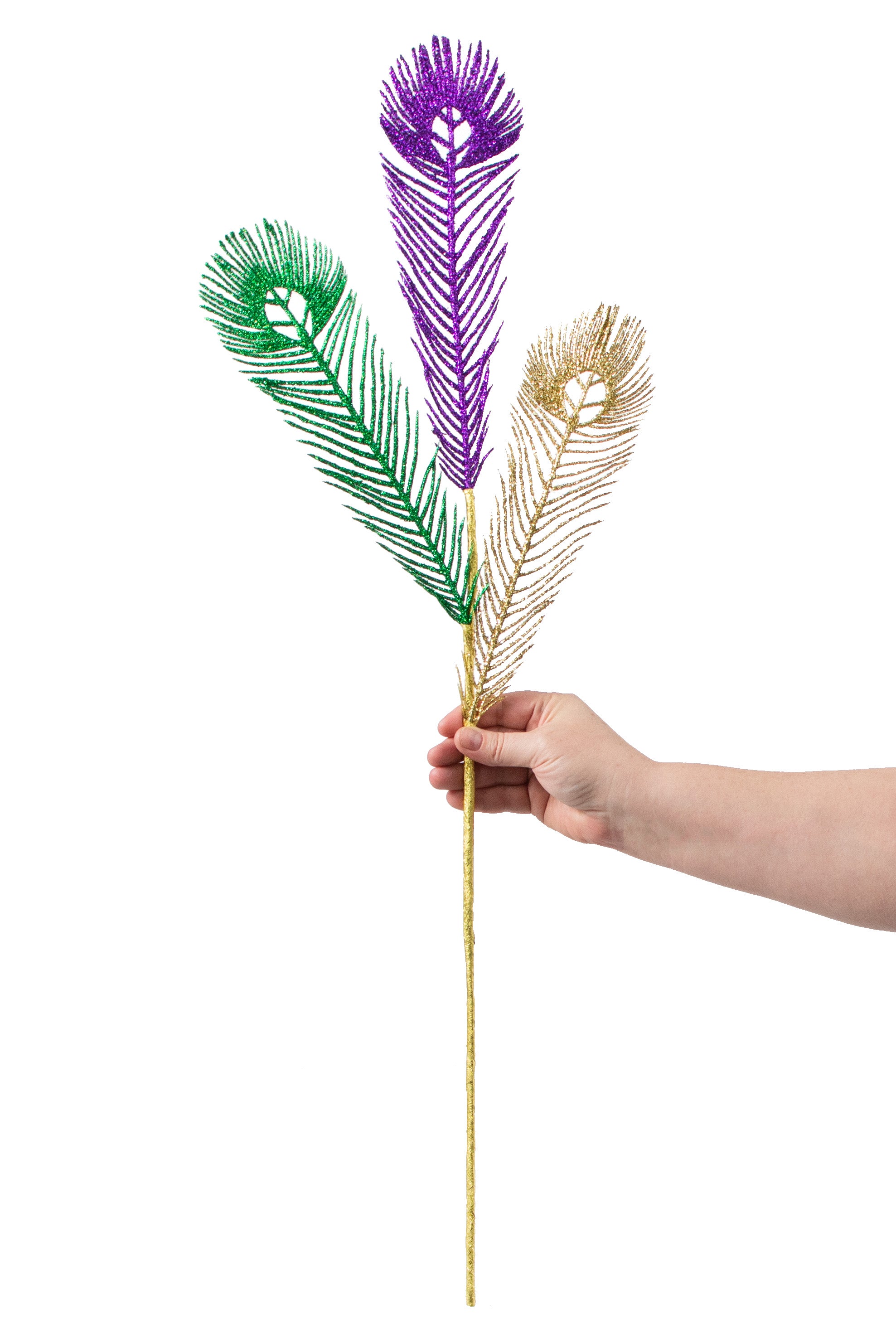 31" Glitter Peacock Spray: Purple, Green, Gold detail photo 3