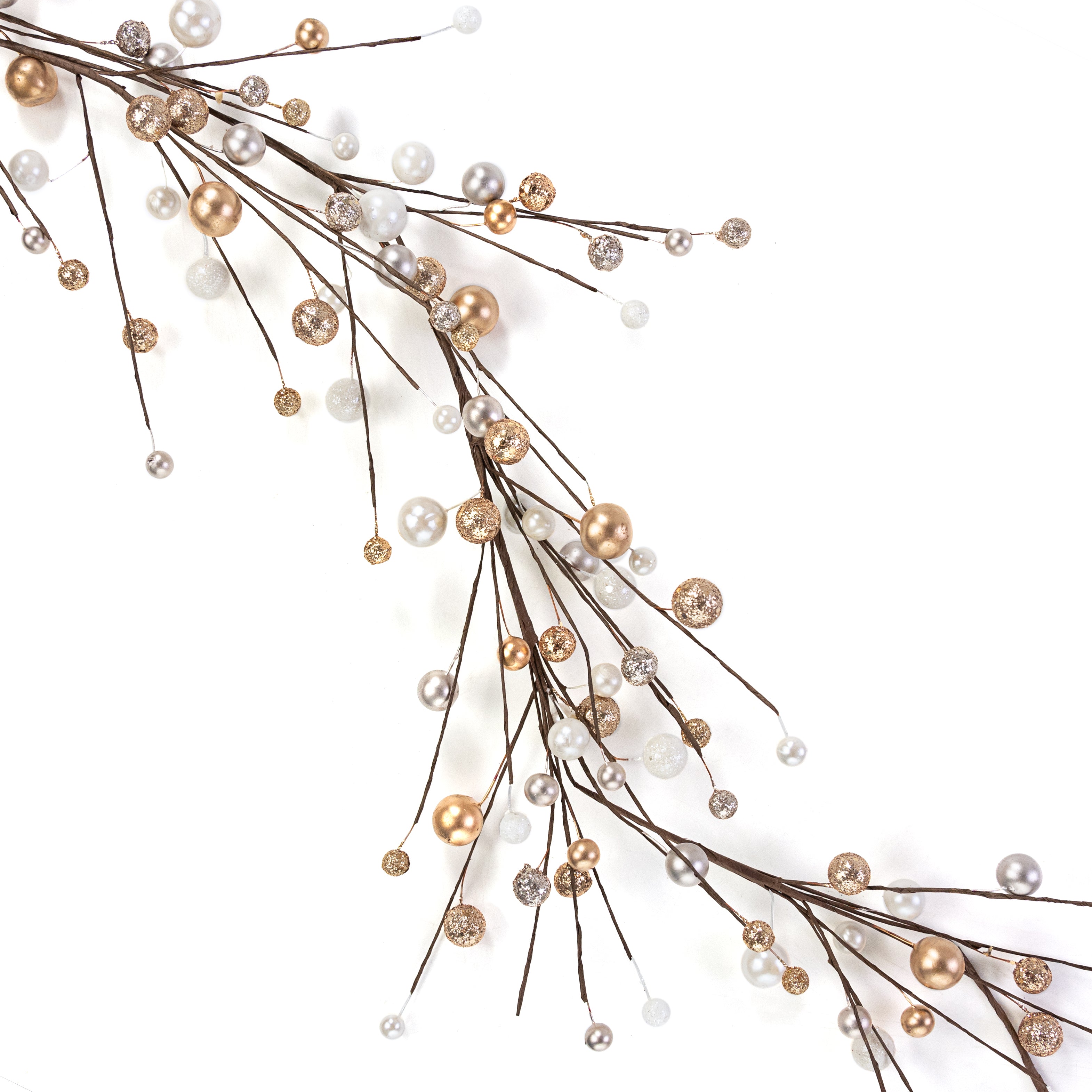 5' Glitter & Pearl Ball Garland: Gold, Champagne & White Item Number: XX940372