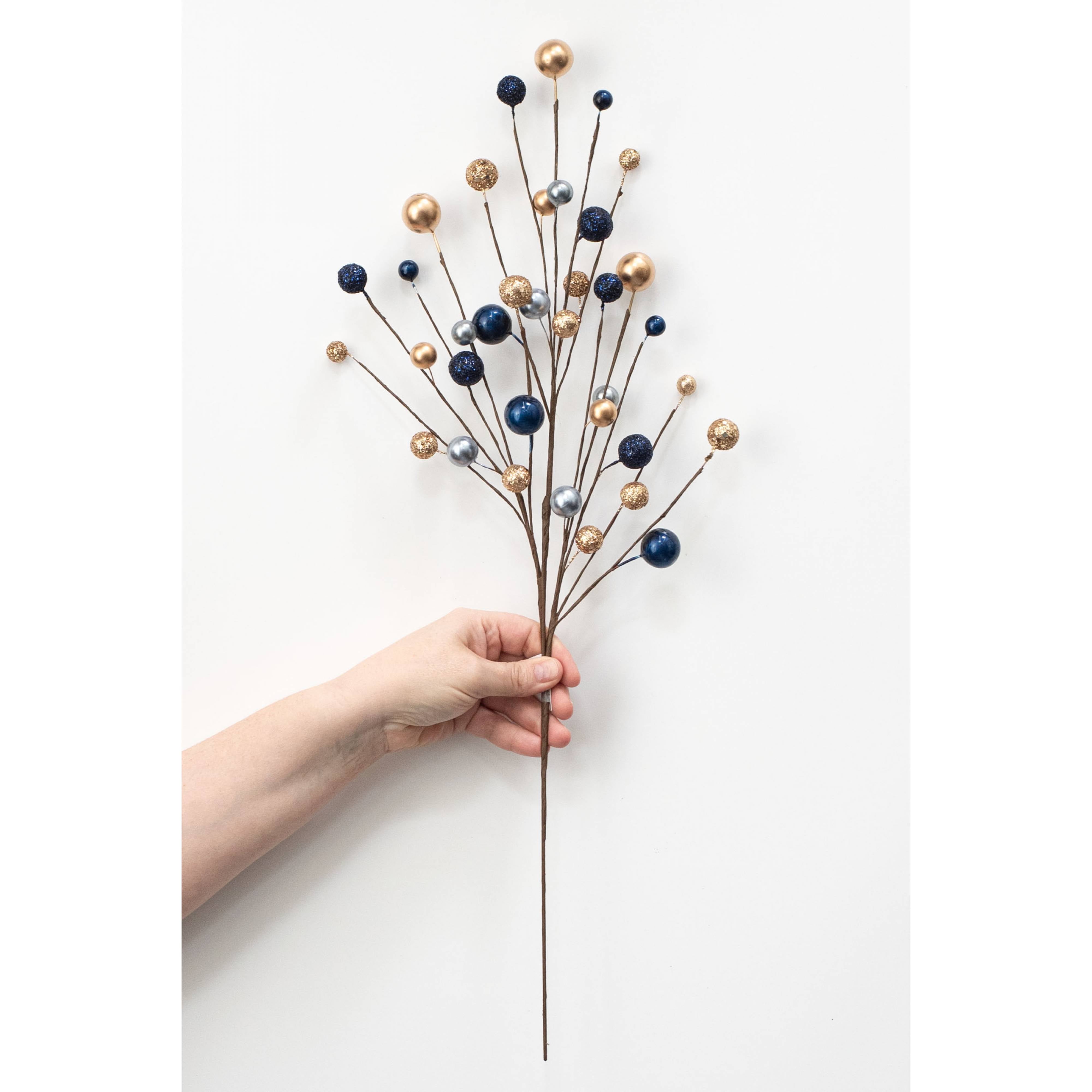 24" Glitter & Pearl Ball Spray: Gold, Blue & Pewter detail photo 3