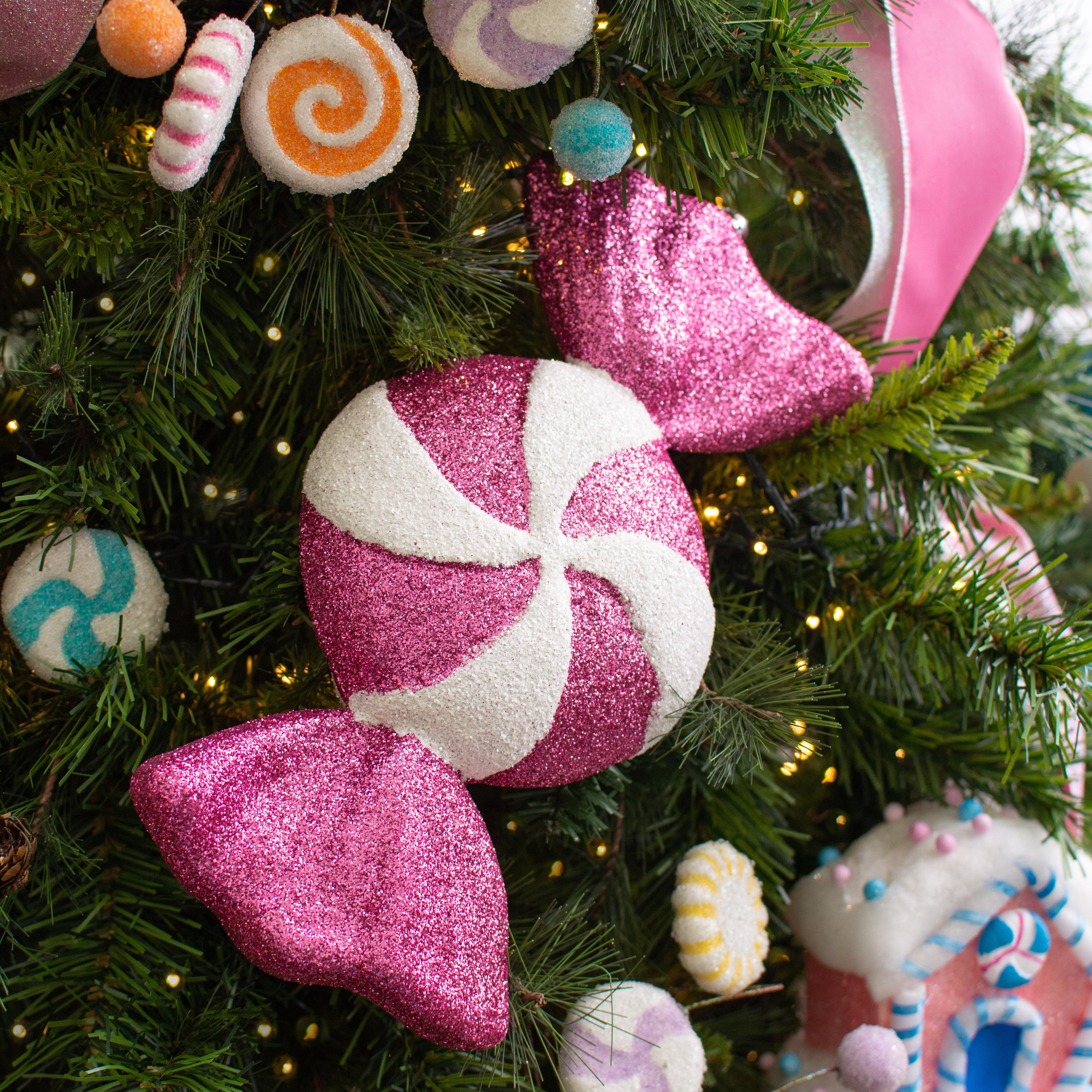 11" Glitter Peppermint Candy Ornament: Pink Lifestyle Photo
