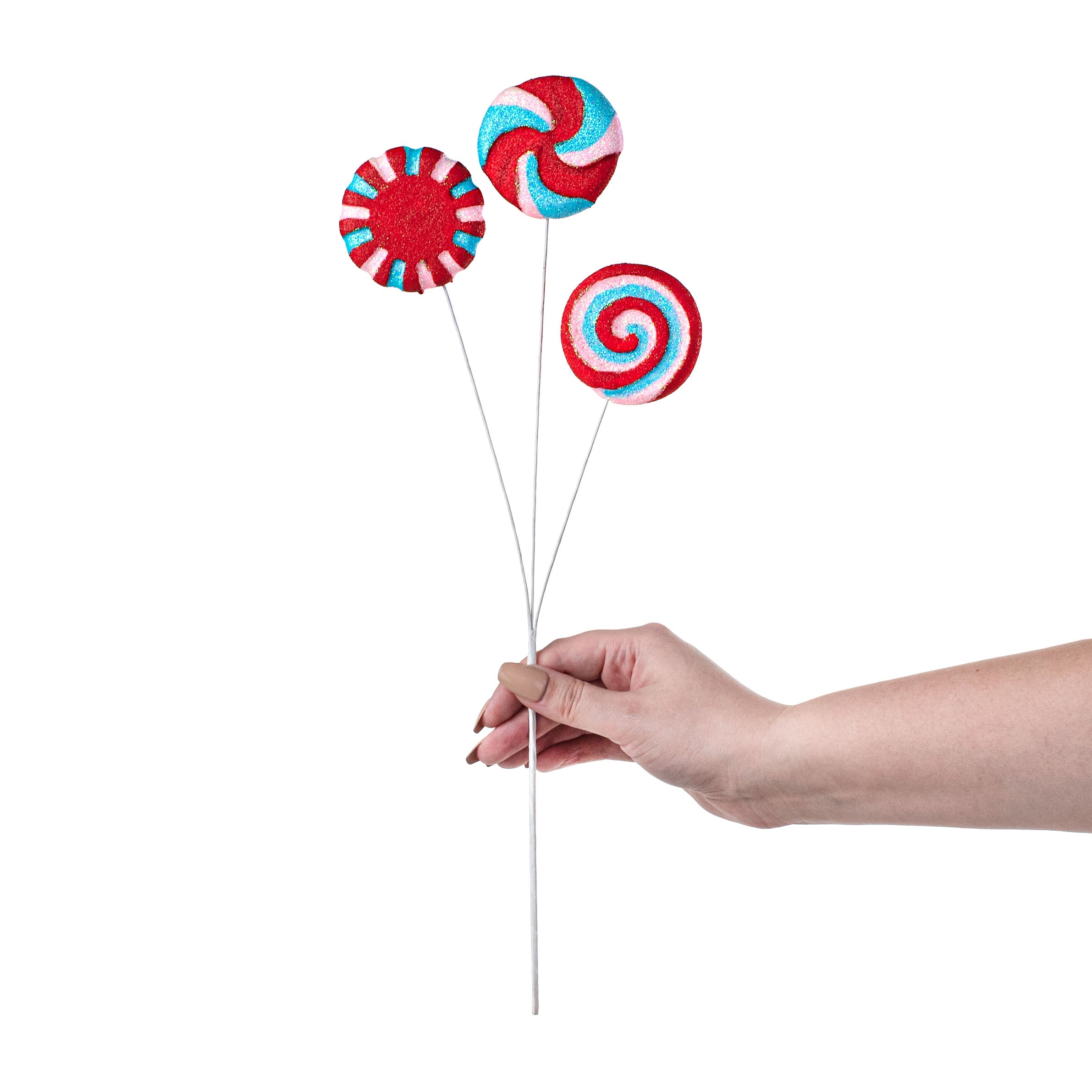 16" Glitter Peppermint Candy Pick: Red, Light Pink, Turquoise detail photo 3