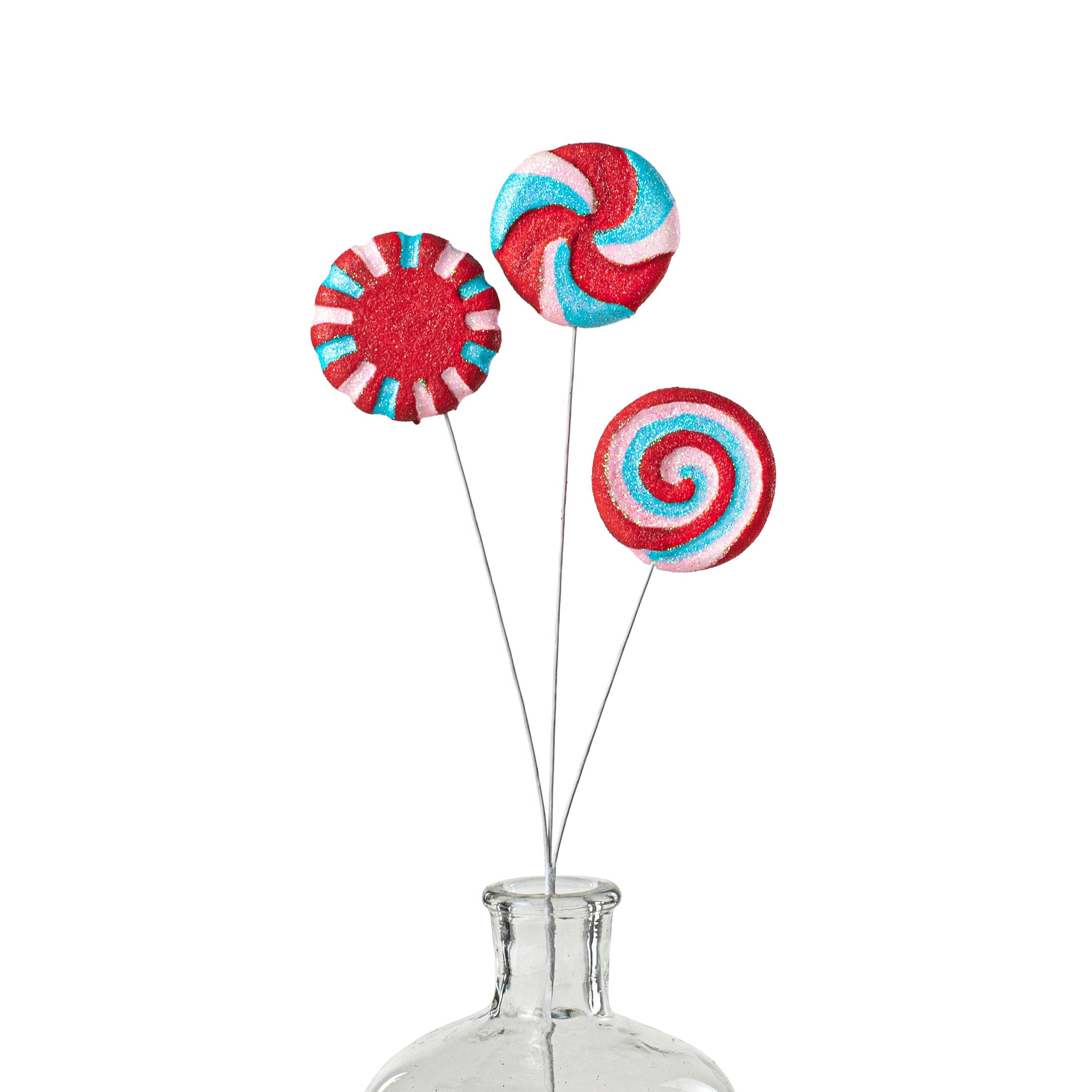 16" Glitter Peppermint Candy Pick: Red, Light Pink, Turquoise Item Number: XP3805N2