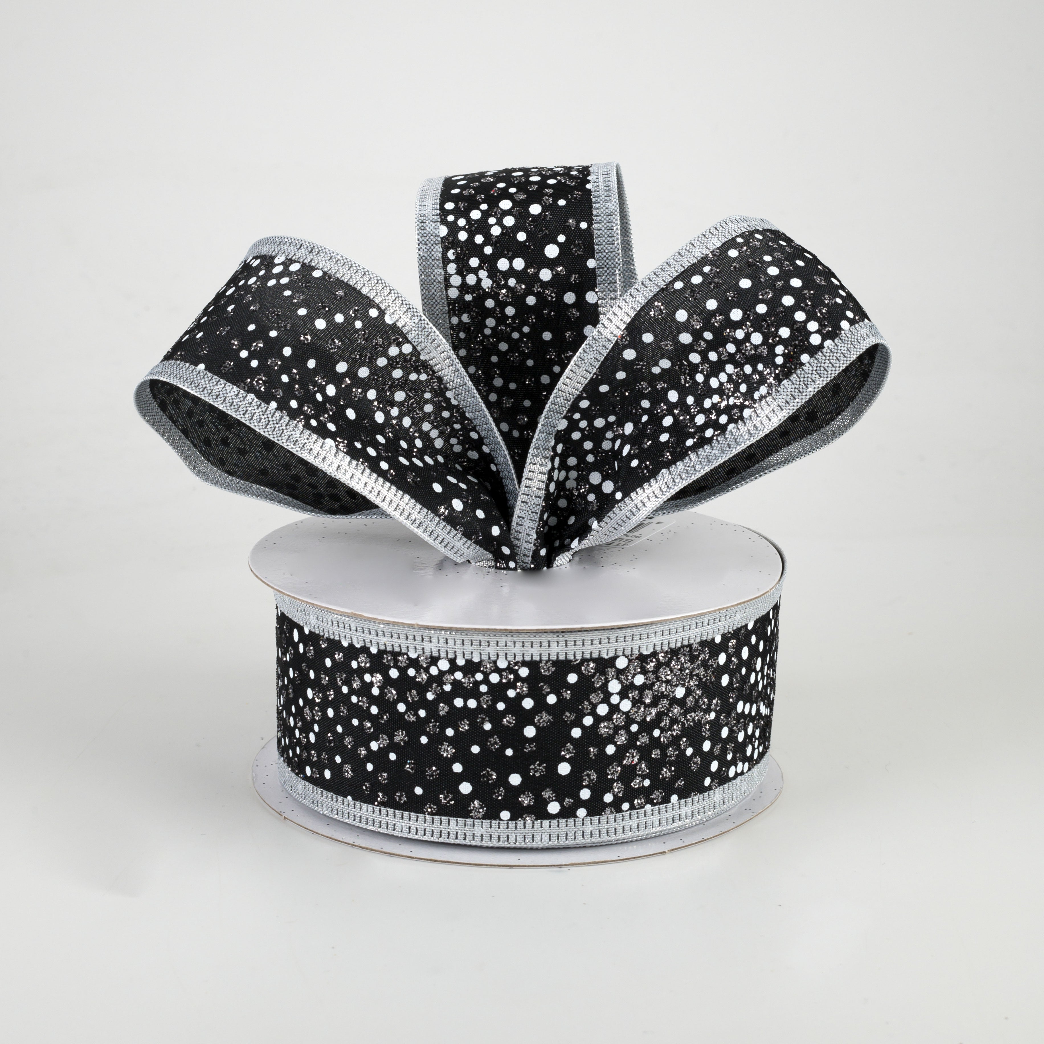 1.5" Glitter Pin Dots Ribbon: Black (10 Yards) Lifestyle Photo