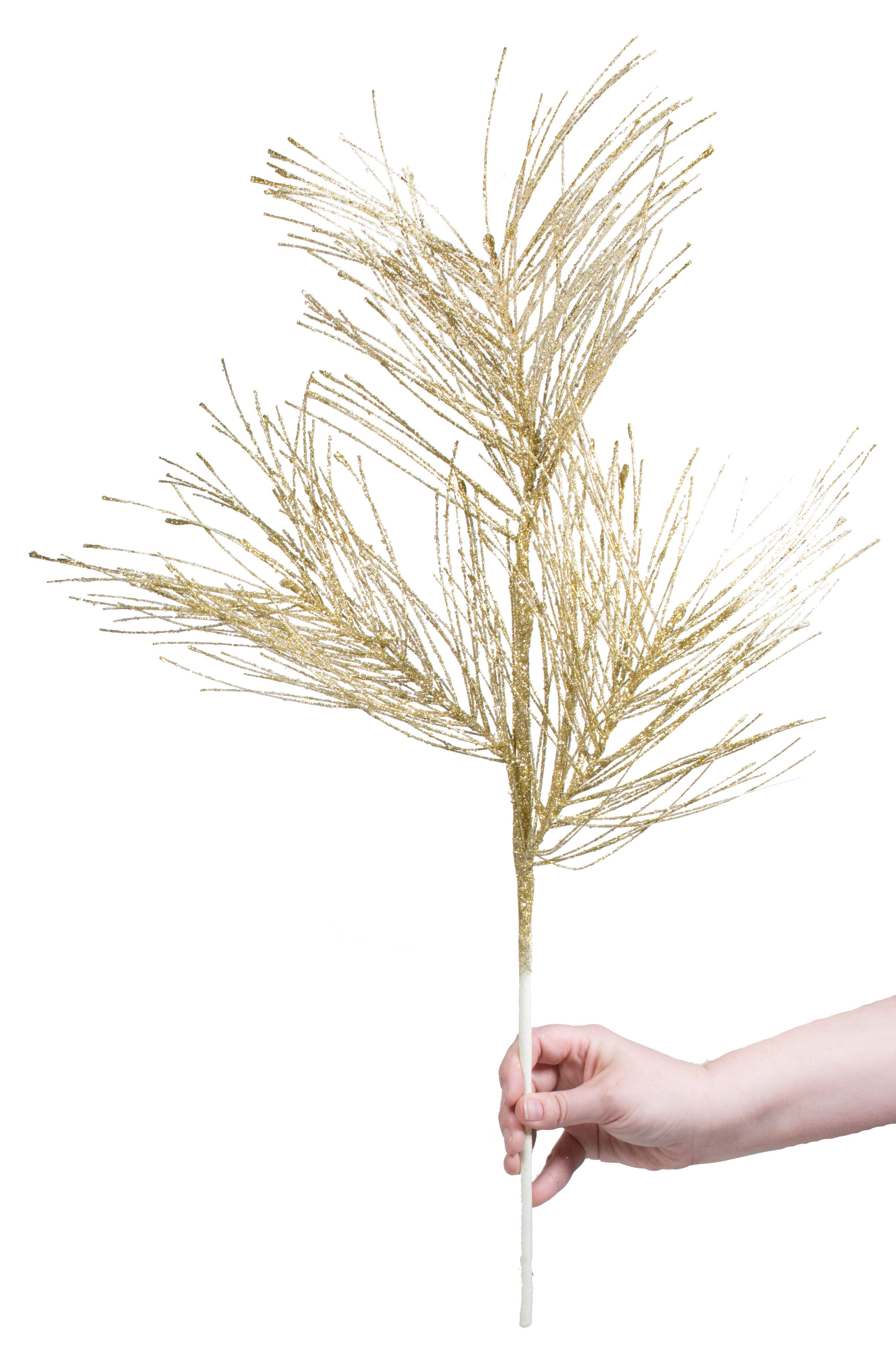 28" Glitter Pine Needle Spray: Gold detail photo 3
