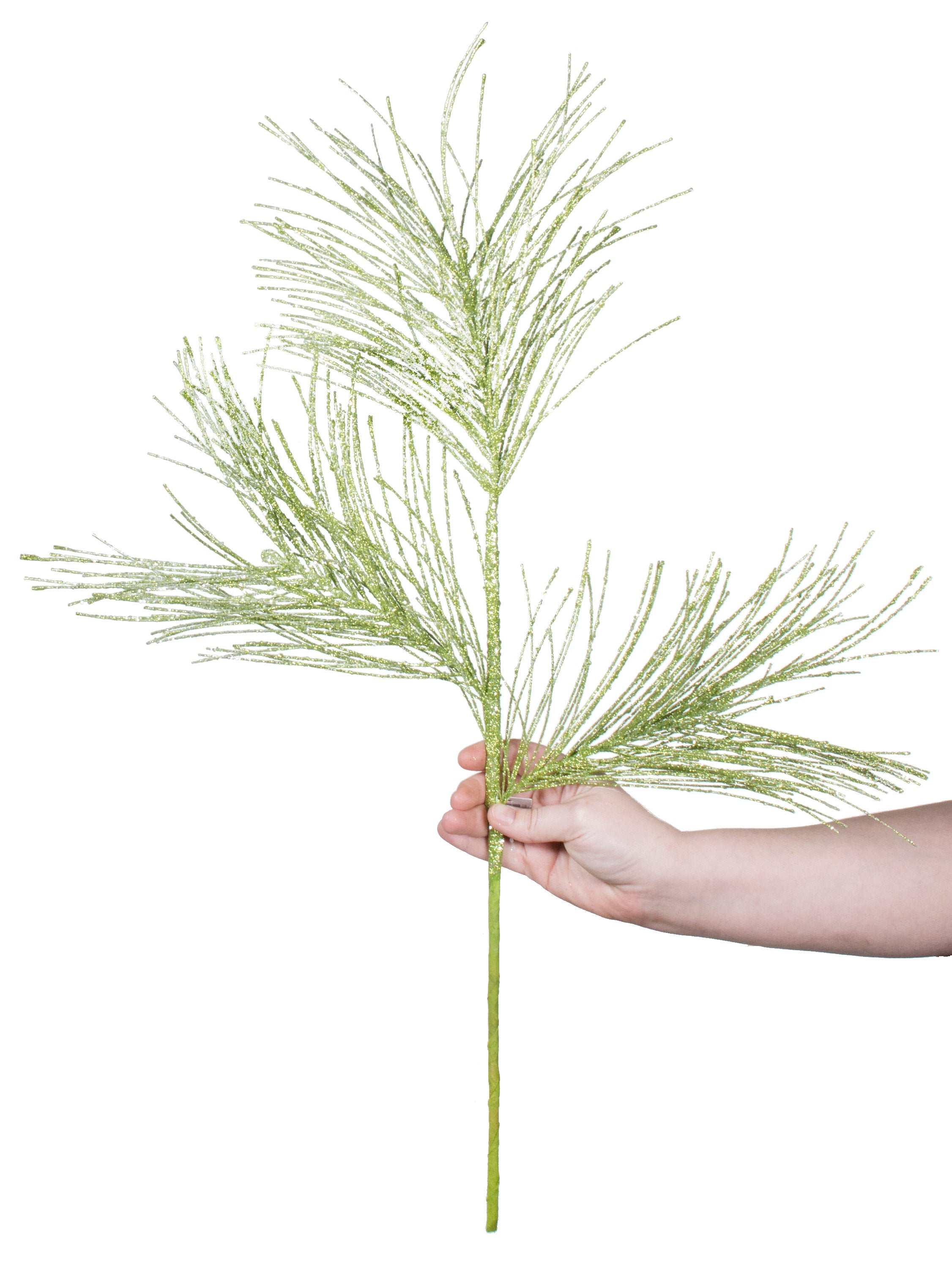 28" Glitter Pine Needle Spray: Lime detail photo 3