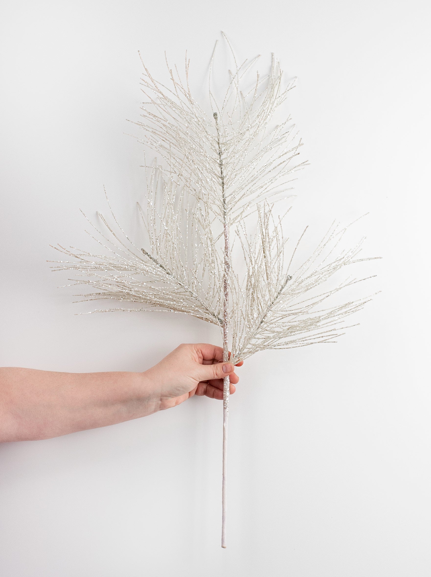 28" Glitter Pine Needle Spray: White detail photo 3