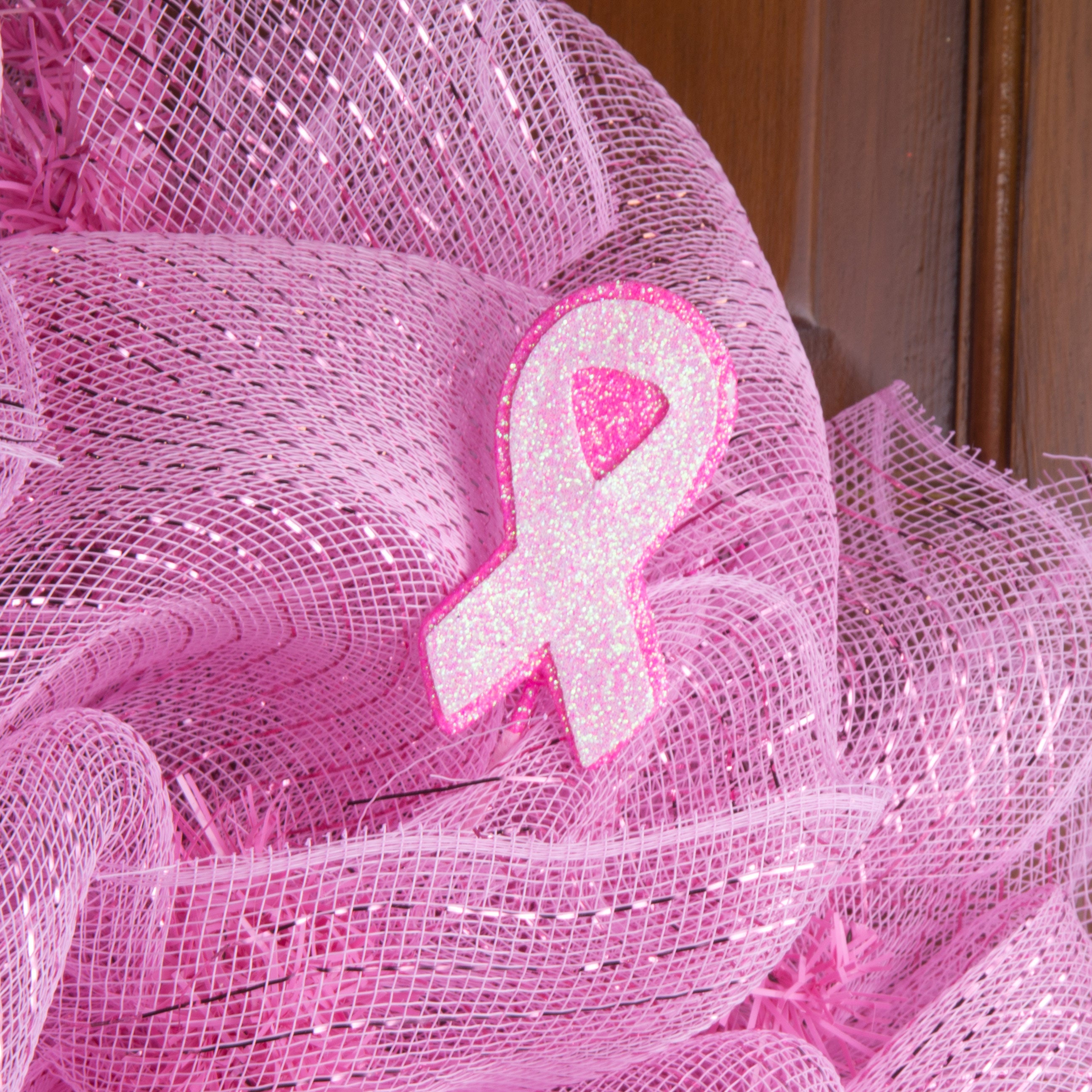 14" Glitter Pink Breast Cancer Ribbon Pick Lifestyle Photo
