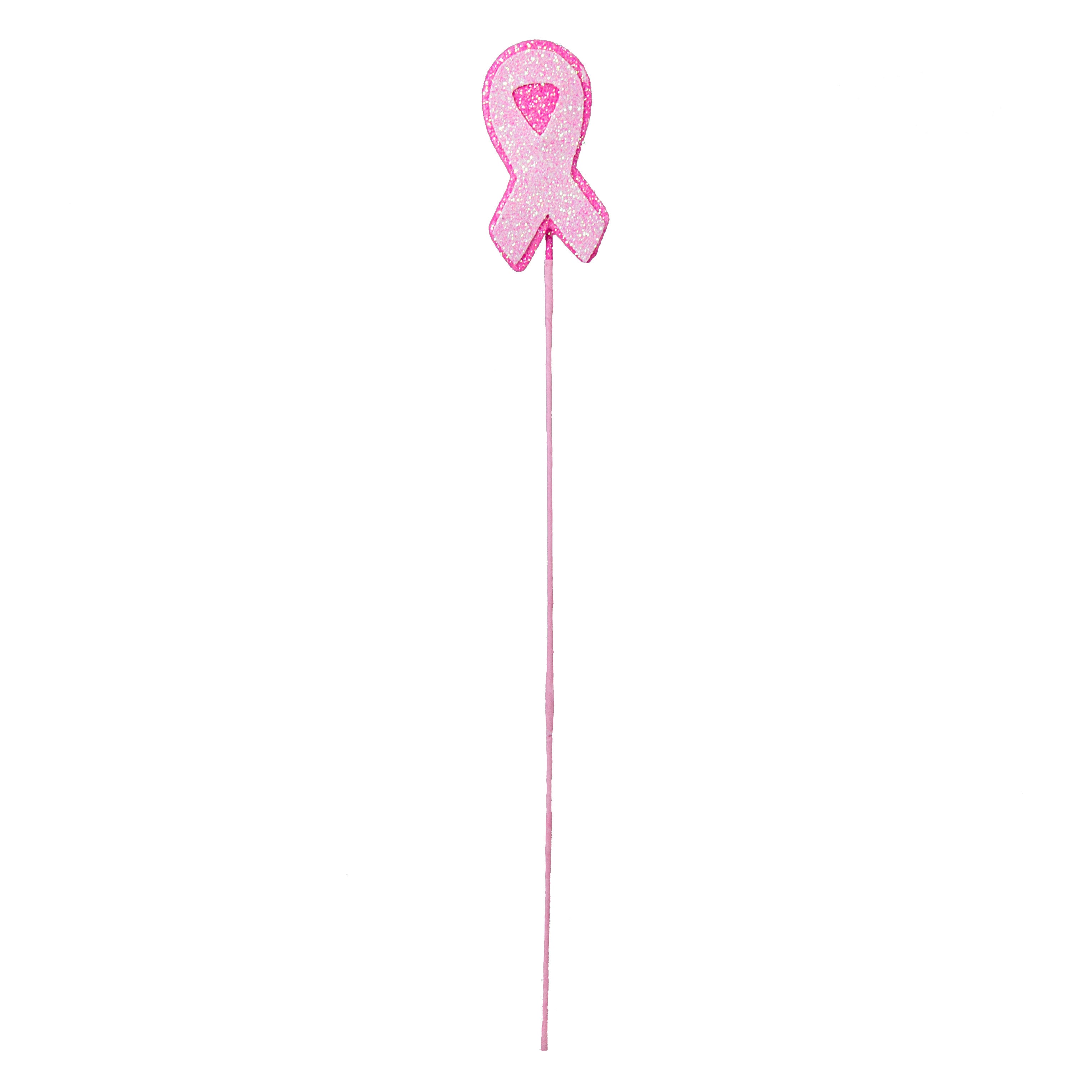14" Glitter Pink Breast Cancer Ribbon Pick Item Number: MF3939
