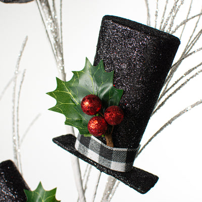 40" Glitter Plaid Snowman Top Hat Spray Lifestyle Photo
