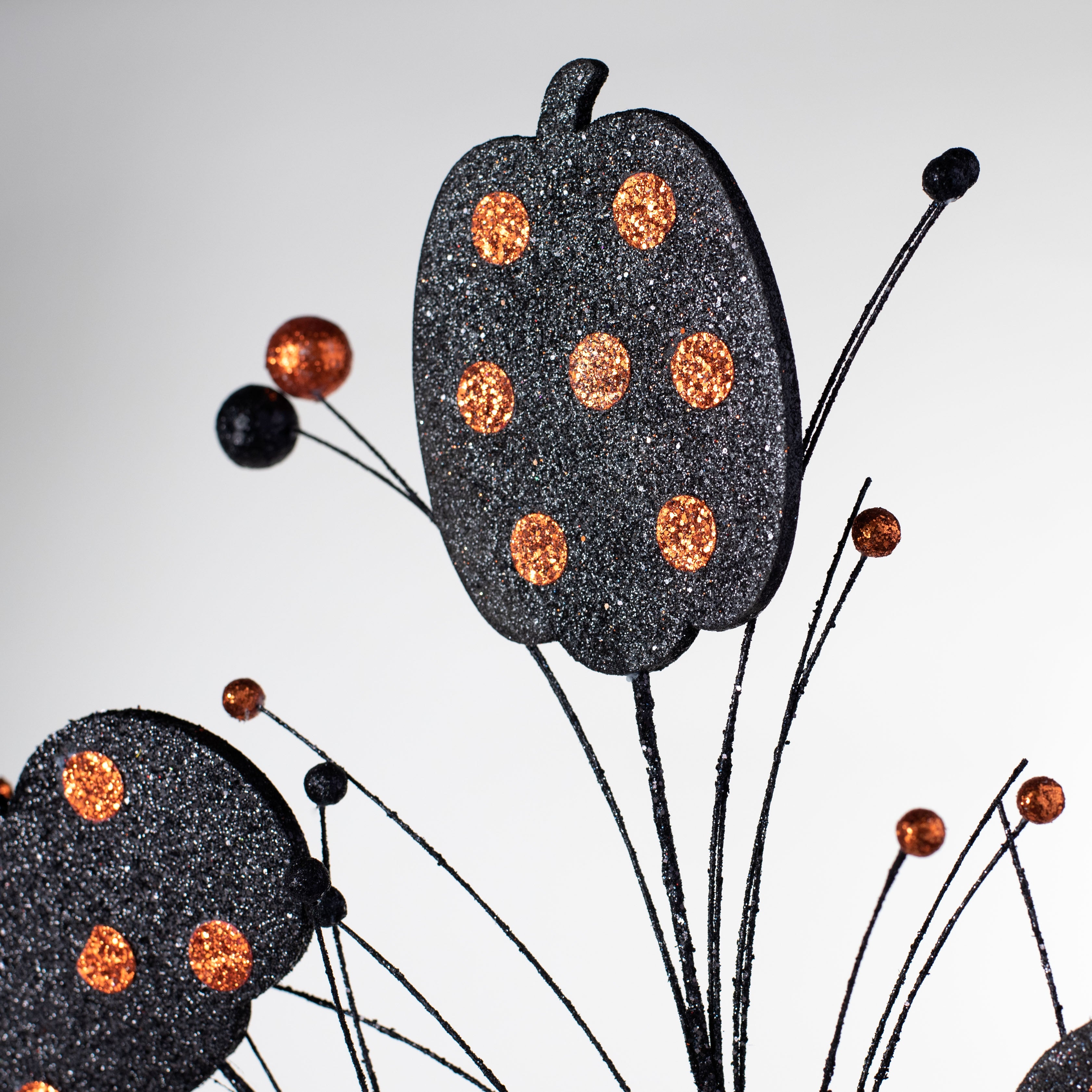 37" Glitter Polka Dot Pumpkin Ball Spray: Black & Orange Lifestyle Photo