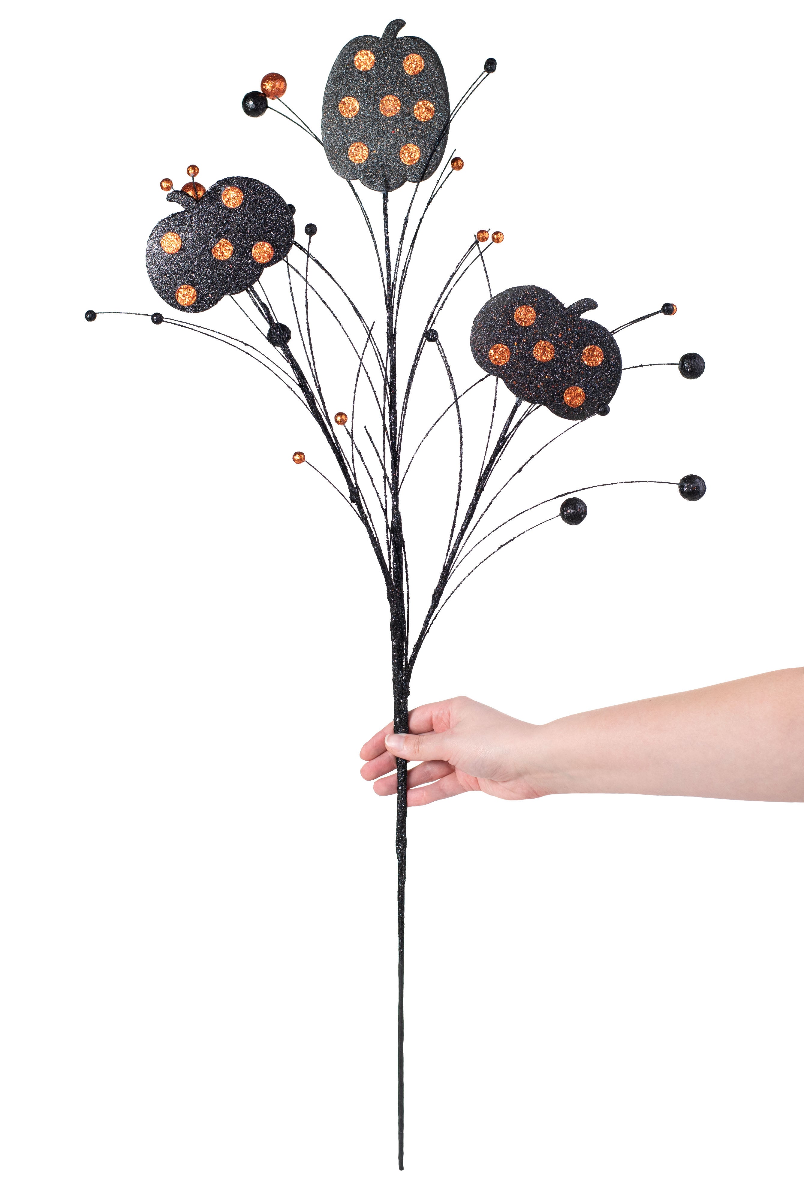 37" Glitter Polka Dot Pumpkin Ball Spray: Black & Orange detail photo 3