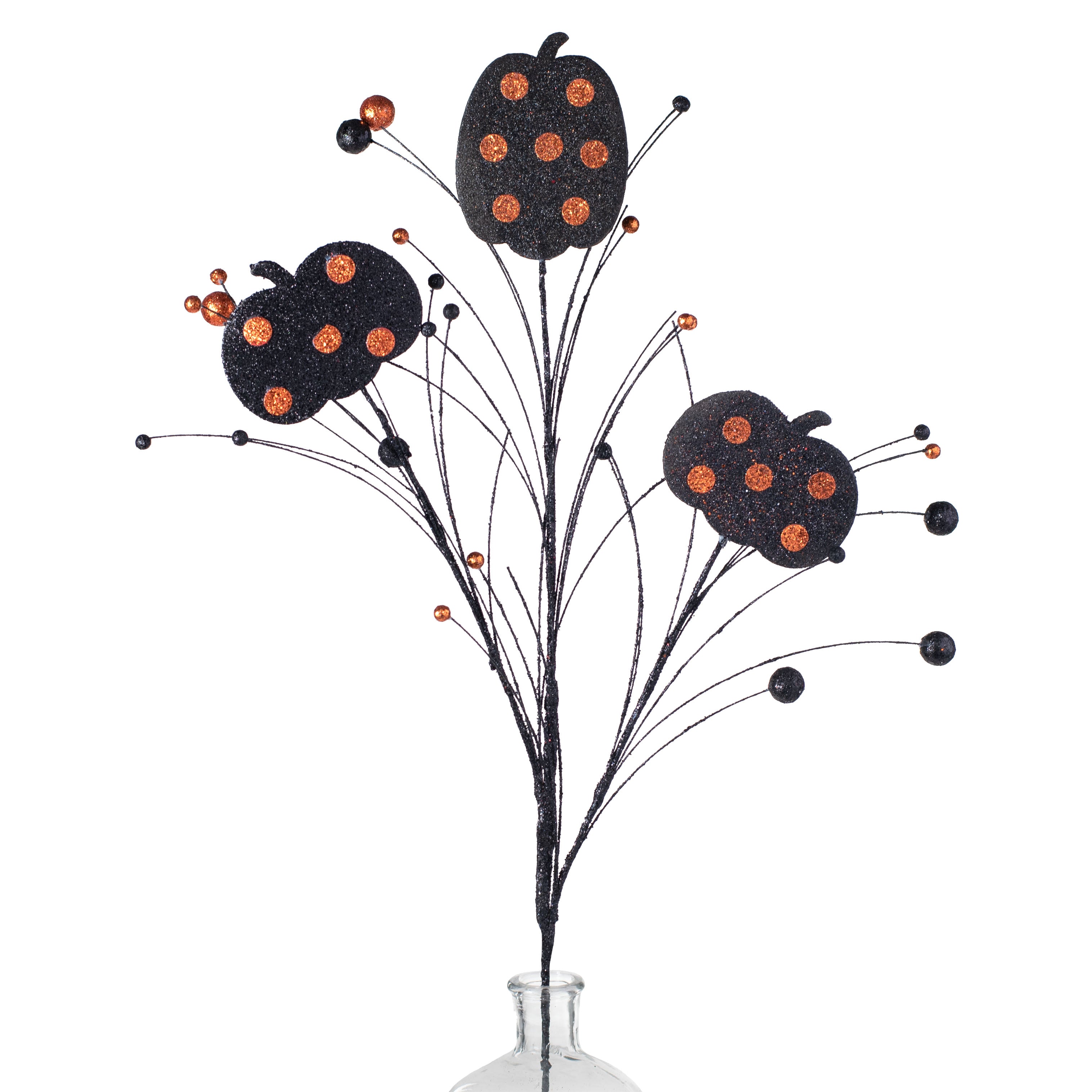 37" Glitter Polka Dot Pumpkin Ball Spray: Black & Orange Item Number: HH1267M8