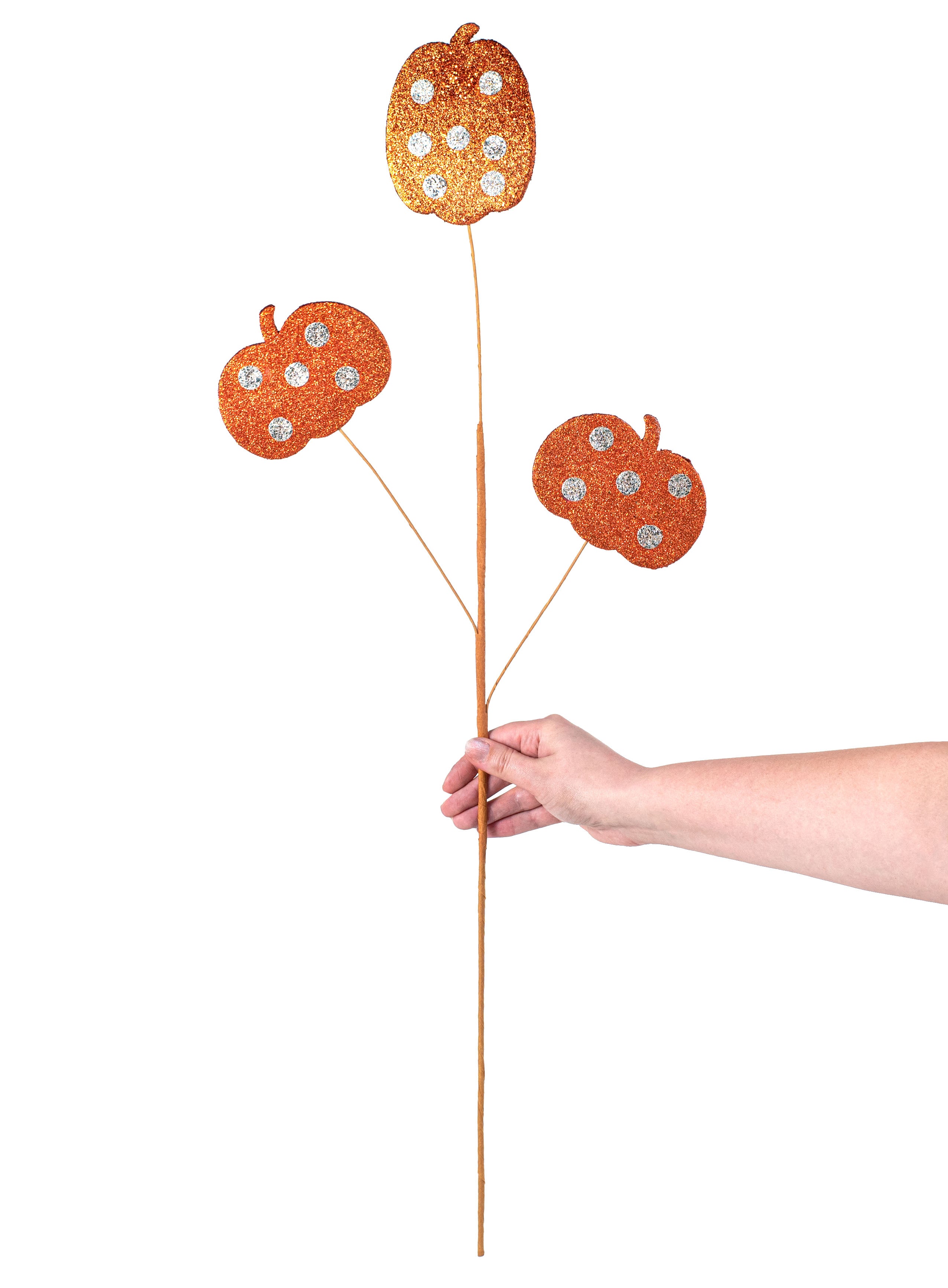 31" Glitter Polka Dot Pumpkin Spray: Orange & Champagne detail photo 3