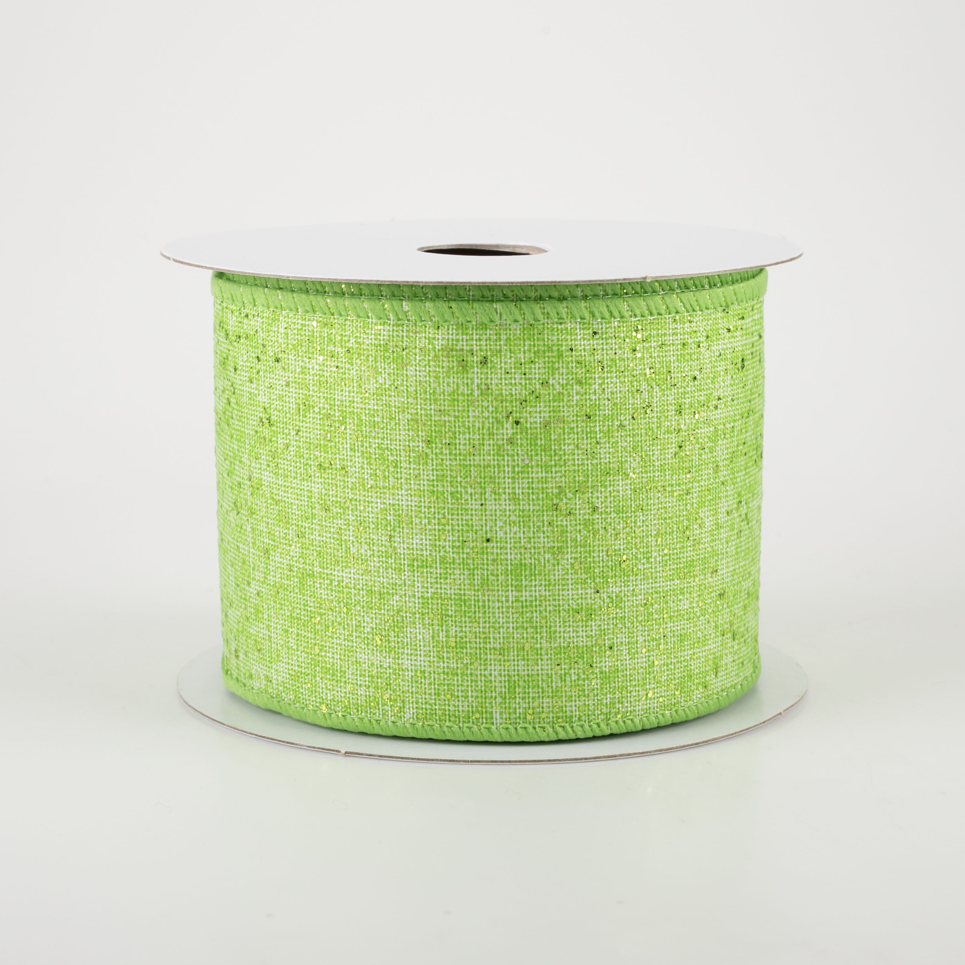 2.5" Glitter Printed Muslin Ribbon: Lime (10 Yards)