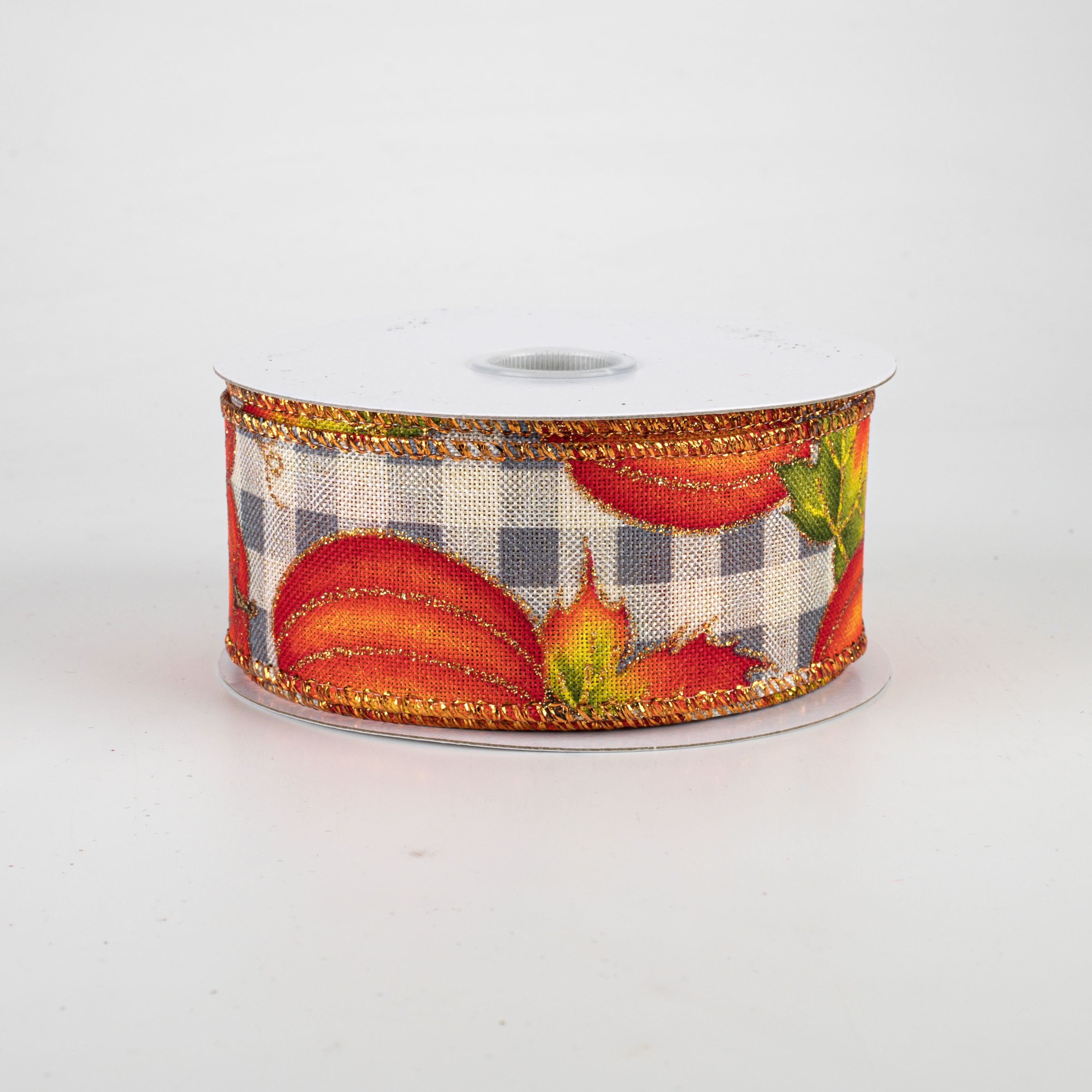1.5" Glitter Pumpkin Check Ribbon: Grey & Cream (10 Yards) Item Number: 61005-09-51