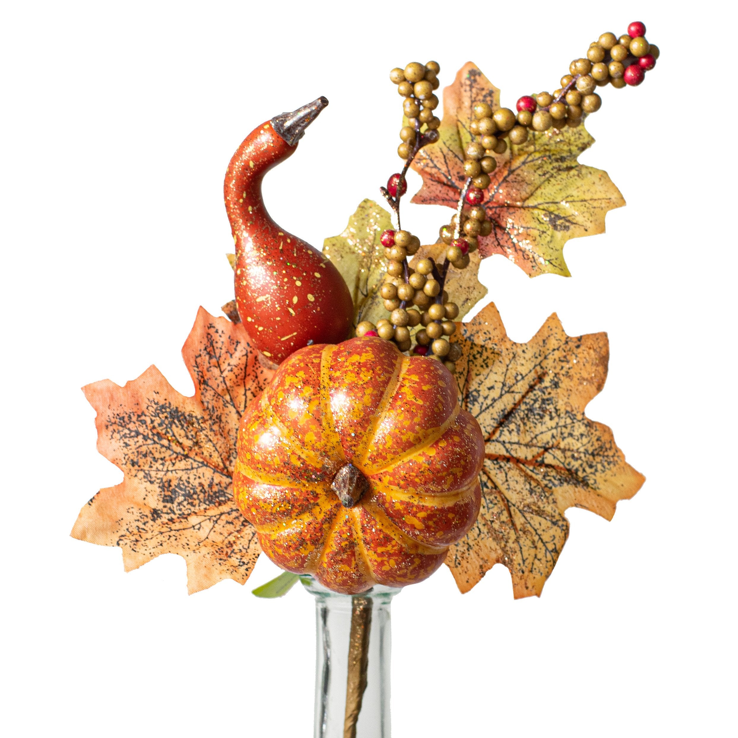 13" Glitter Pumpkin & Gourd Pick Item Number: 56821OR