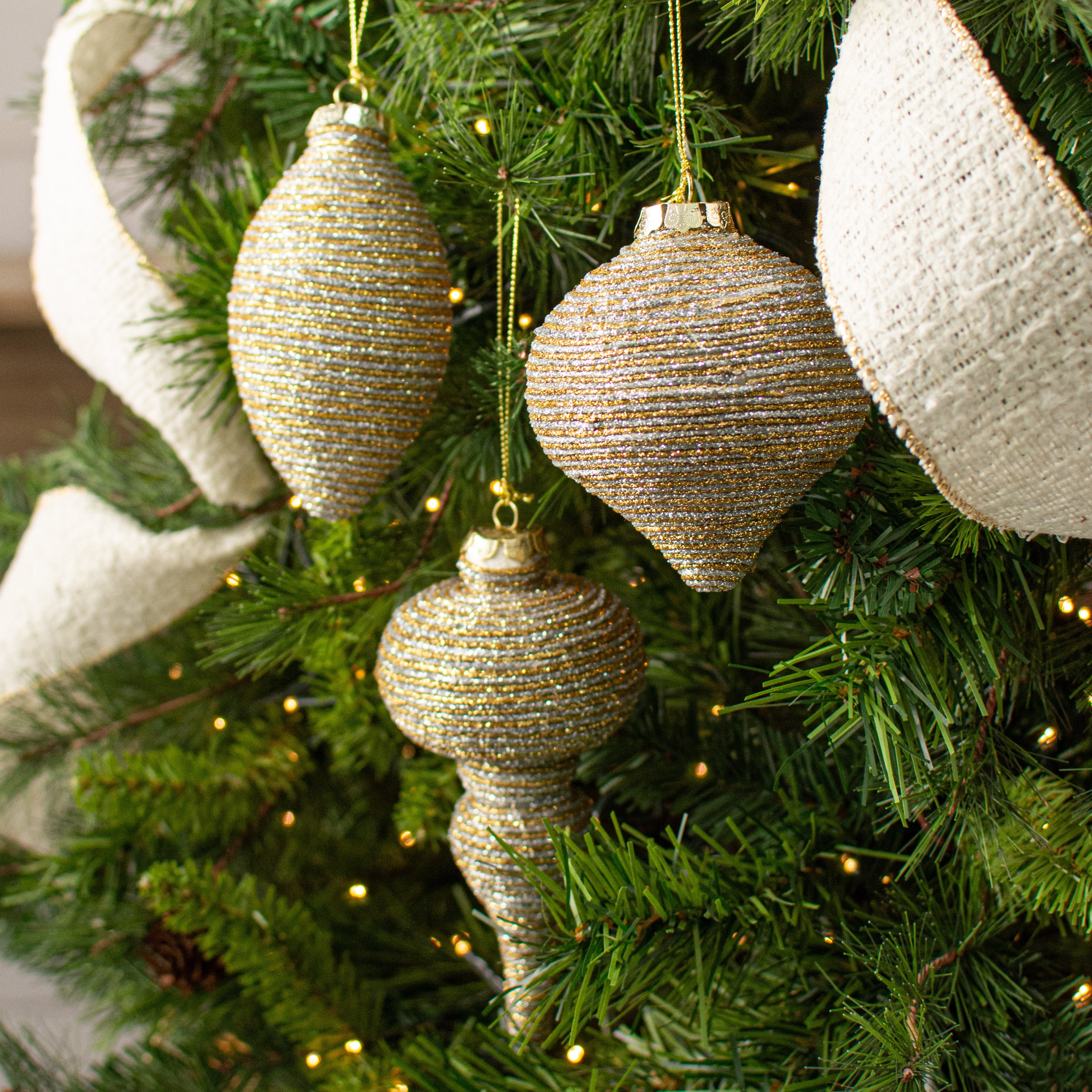Glitter Rope Ornaments: Gold/Silver (Set of 3) Lifestyle Photo