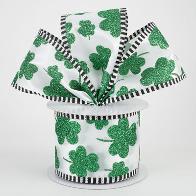 2.5" Glitter Shamrock Black White Edge Ribbon (10 Yards) Lifestyle Photo