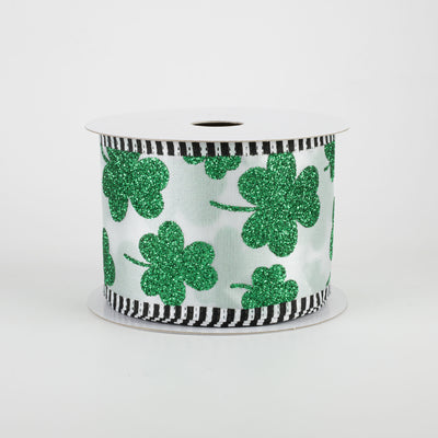 2.5" Glitter Shamrock Black White Edge Ribbon (10 Yards) Item Number: 25104-40-07
