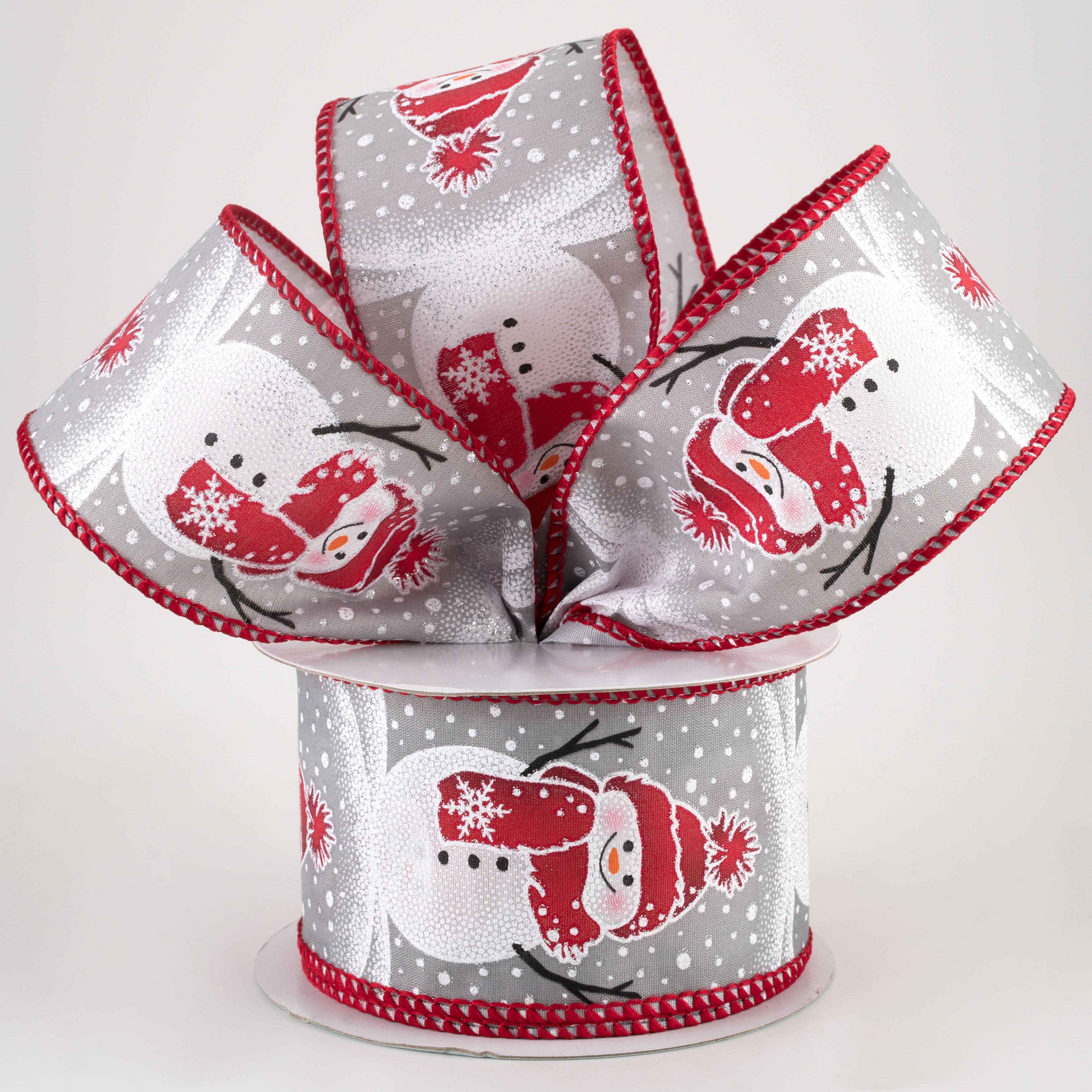 2.5" Glitter Snow Standing Snowman Ribbon: Grey (10 Yards) Lifestyle Photo