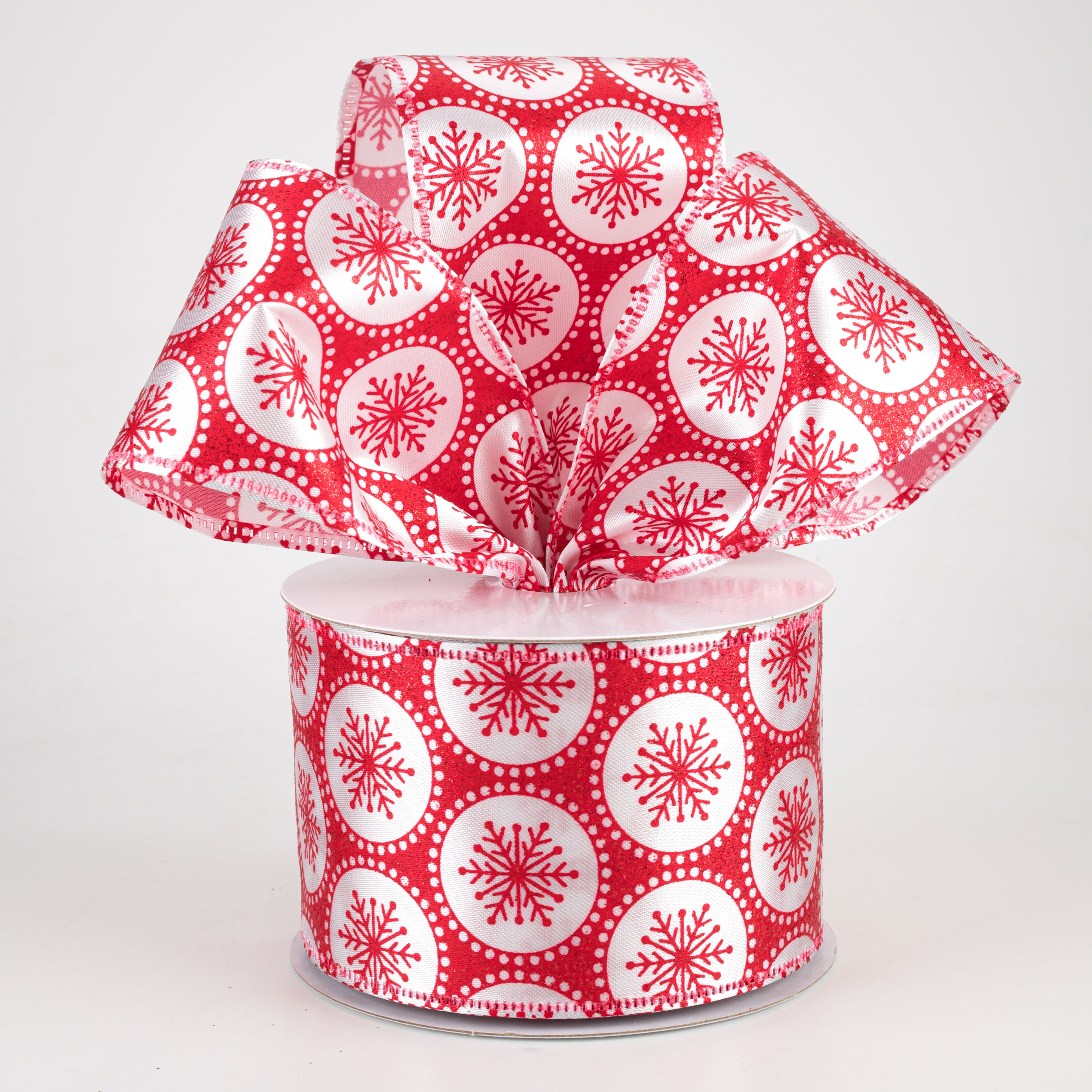 2.5" Glitter Snowflake Dots Ribbon: Red (10 Yards) Lifestyle Photo