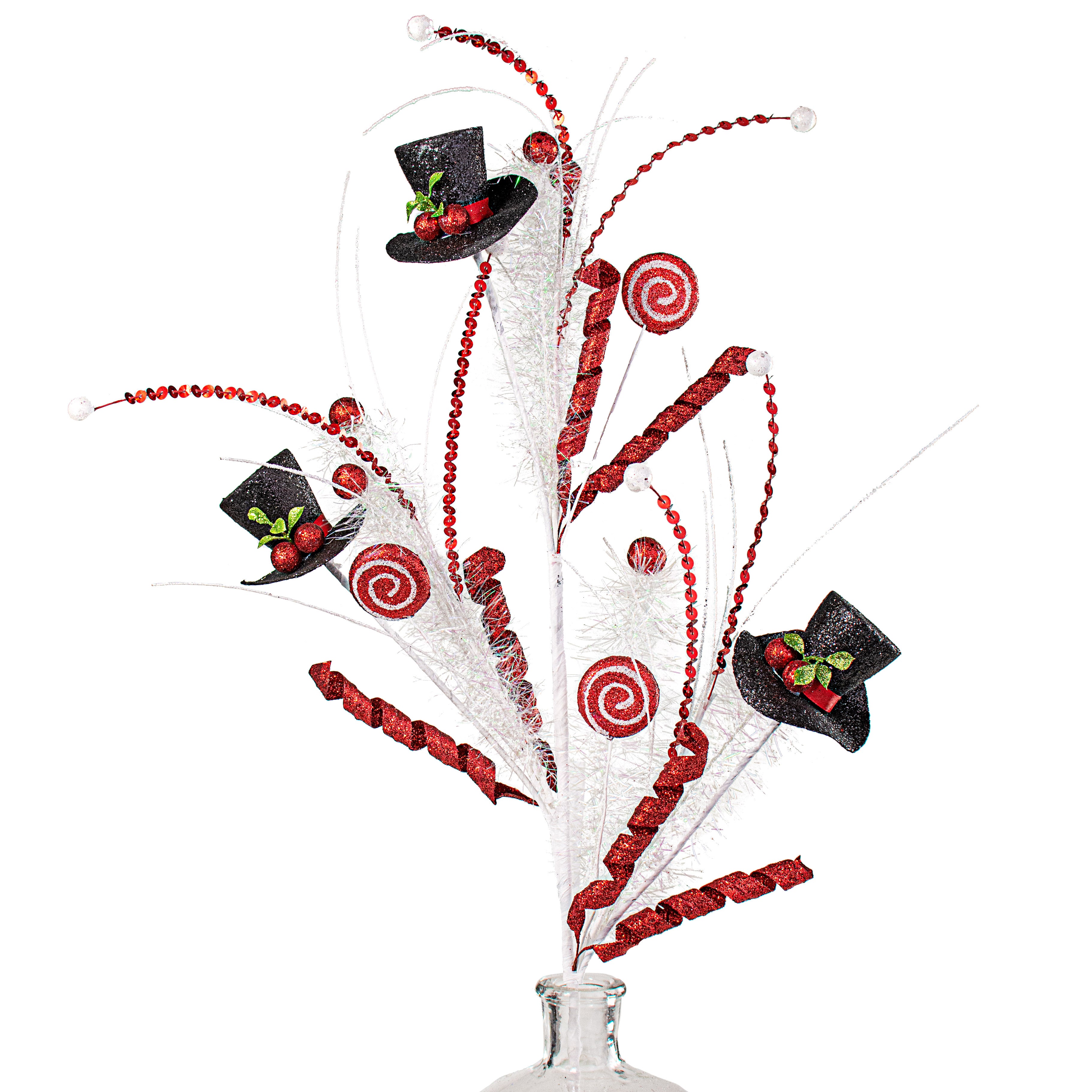 32" Glitter Snowman Top Hat Candy Spray: Red, Black, White Item Number: XP3637