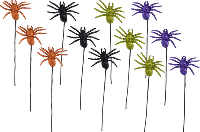 13" Glitter Spider Picks: Orange, Green, Purple, Black (12) Item Number: HH115099