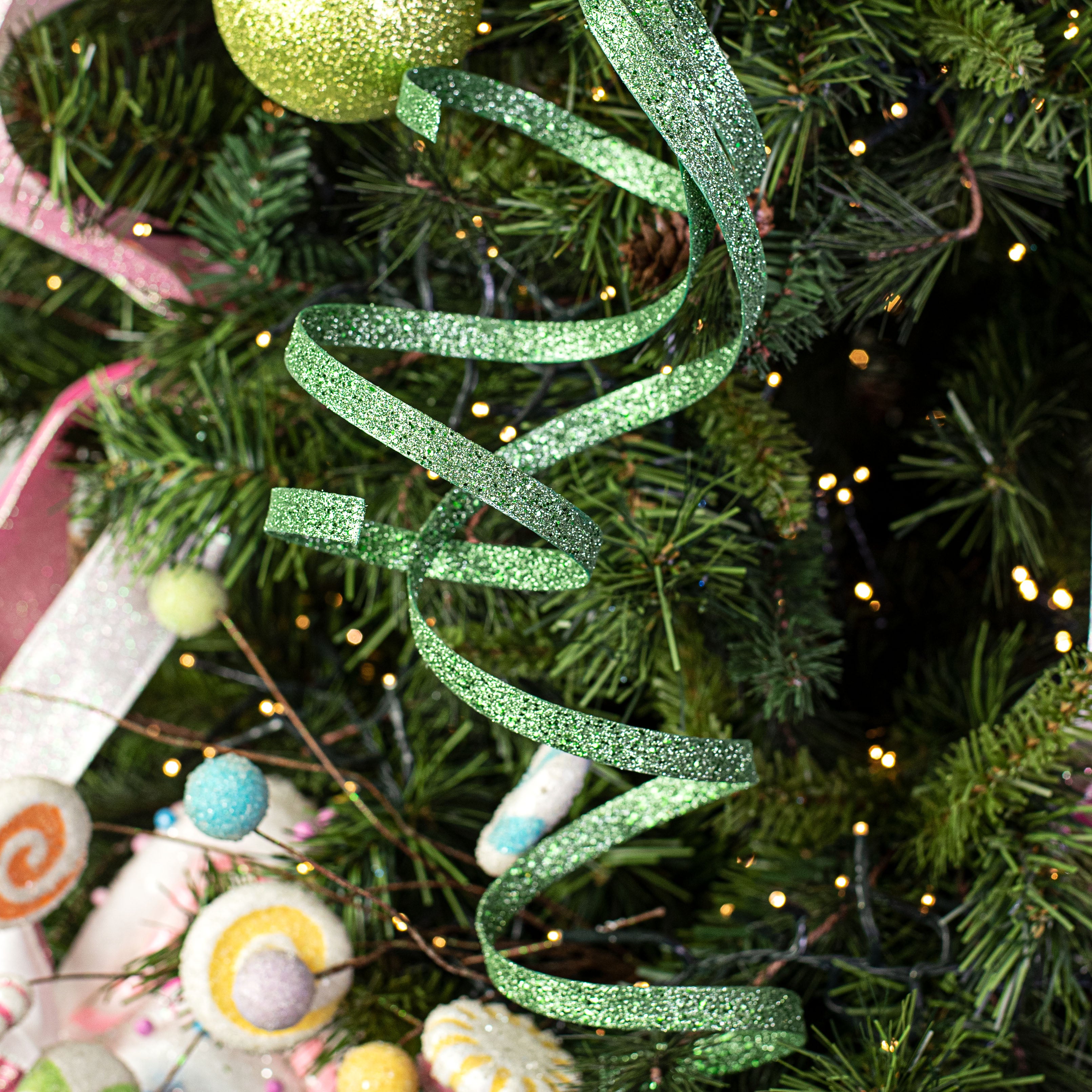 25" Glitter Spiral Ribbon Spray: Basil Green Lifestyle Photo