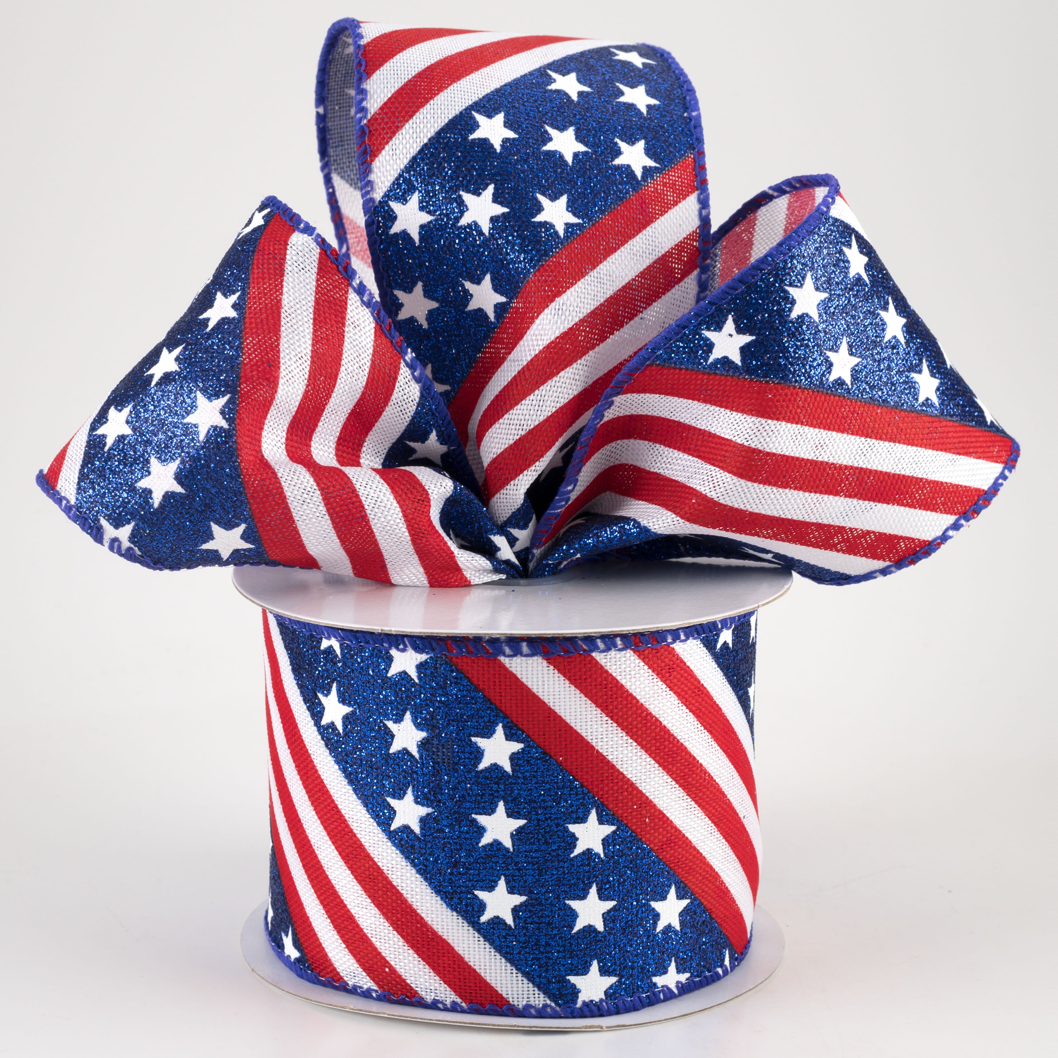2.5" Glitter Stars & Stripes Linen Ribbon (10 Yards) Lifestyle Photo