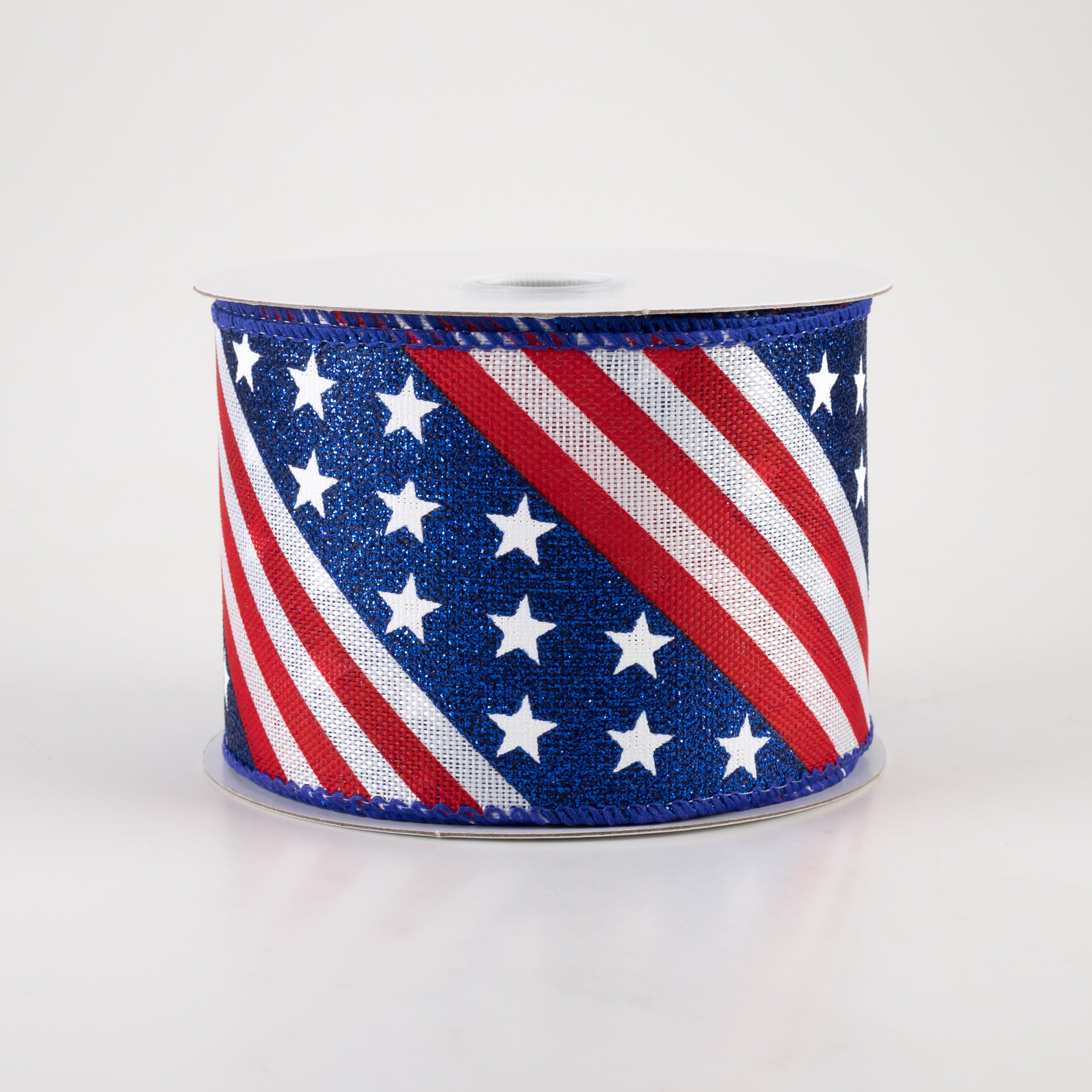 2.5" Glitter Stars & Stripes Linen Ribbon (10 Yards)