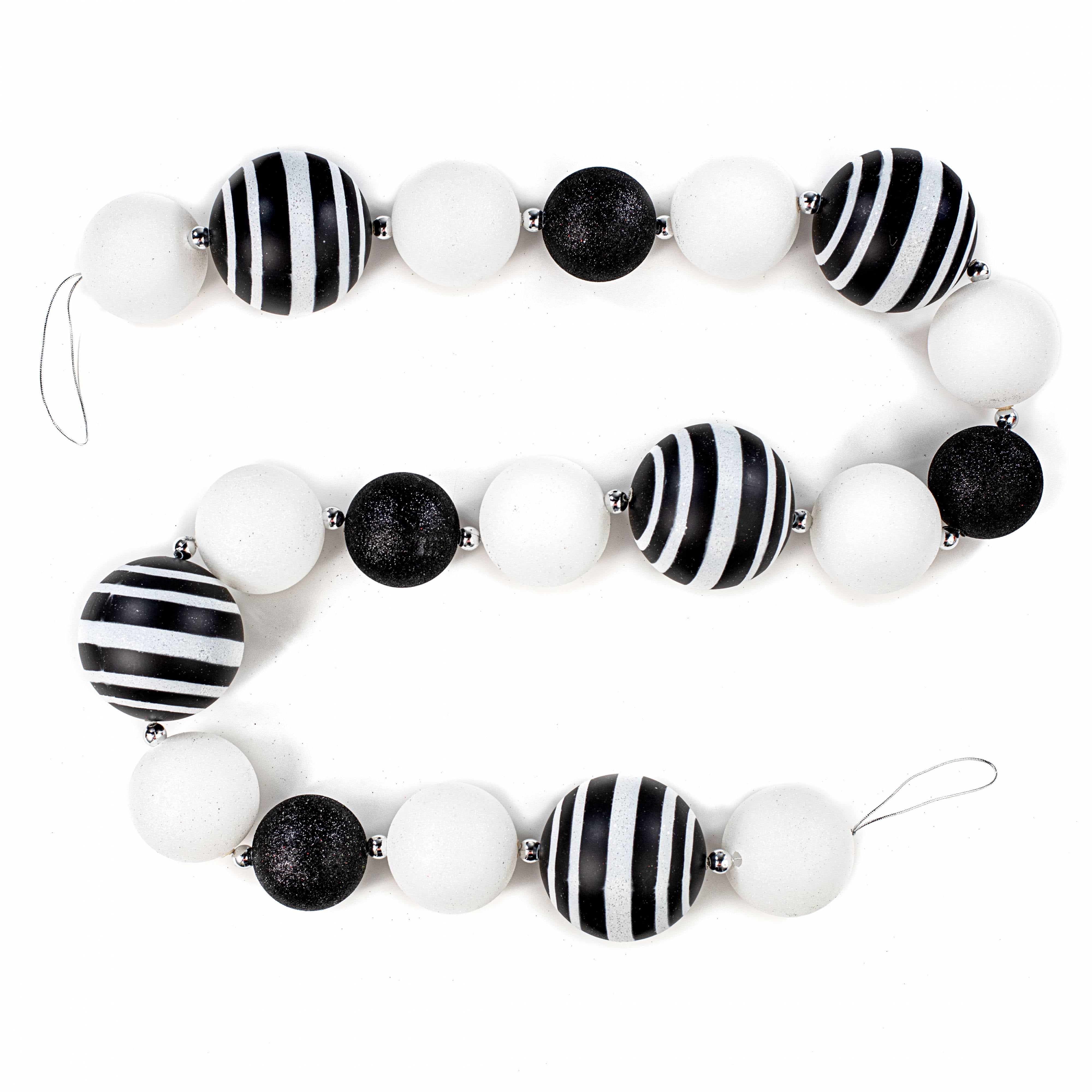 6' Glitter Stripe Ball Ornament Garland: Black & White Item Number: XG9102TX