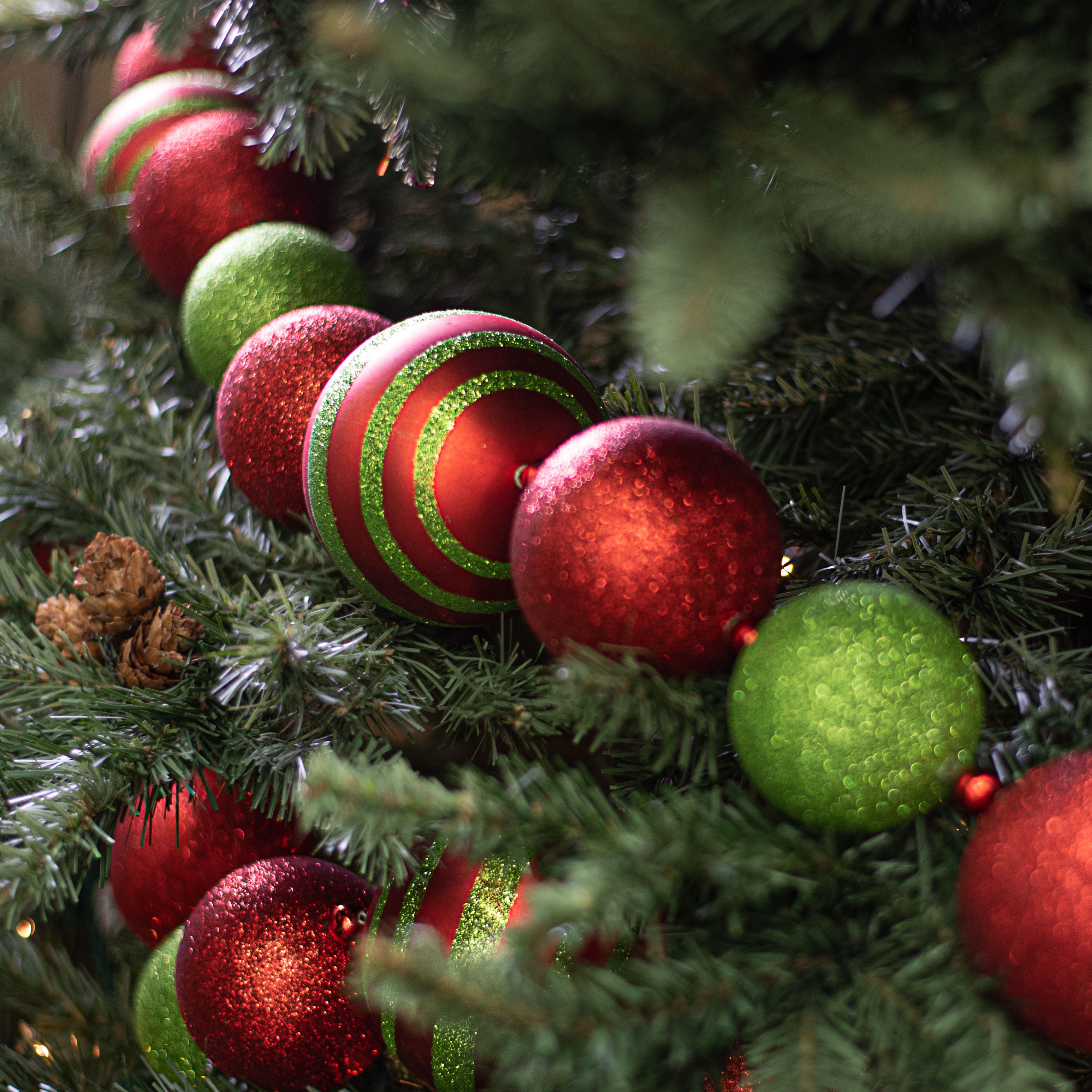6' Glitter Stripe Ball Ornament Garland: Red & Lime detail photo 3