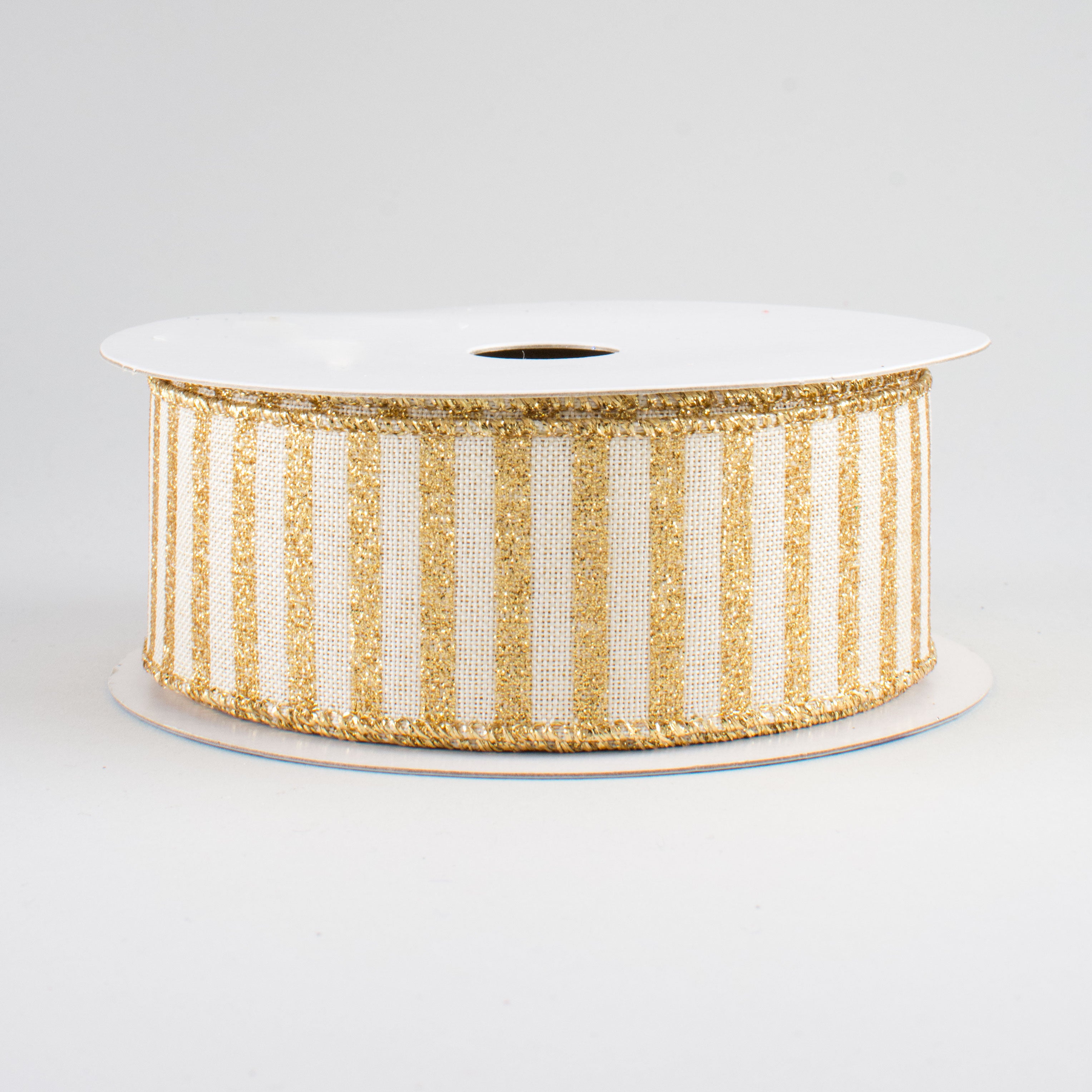 1.5" Glitter Stripe Canvas Ribbon: Cream & Gold (10 Yards)