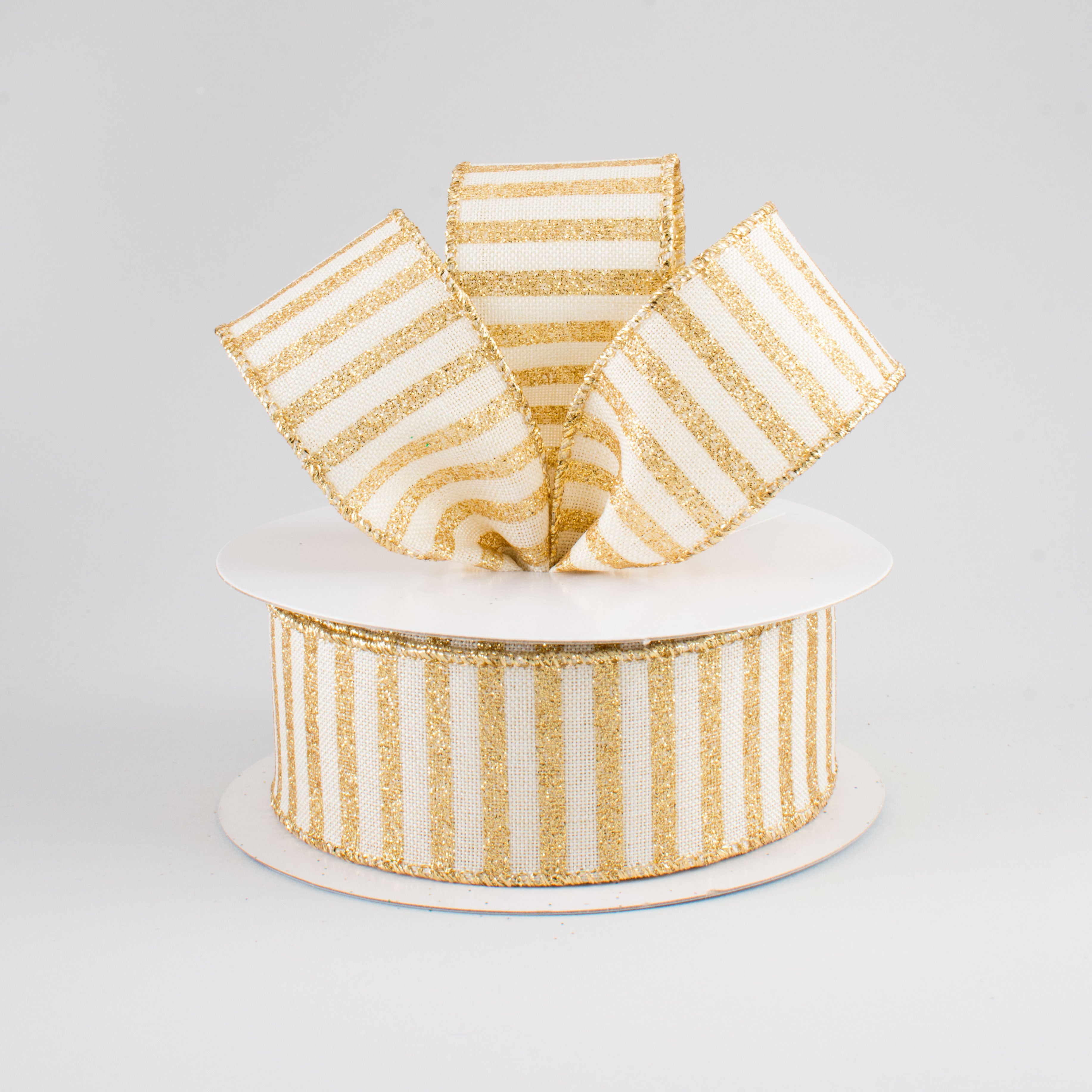 1.5" Glitter Stripe Canvas Ribbon: Cream & Gold (10 Yards) Lifestyle Photo