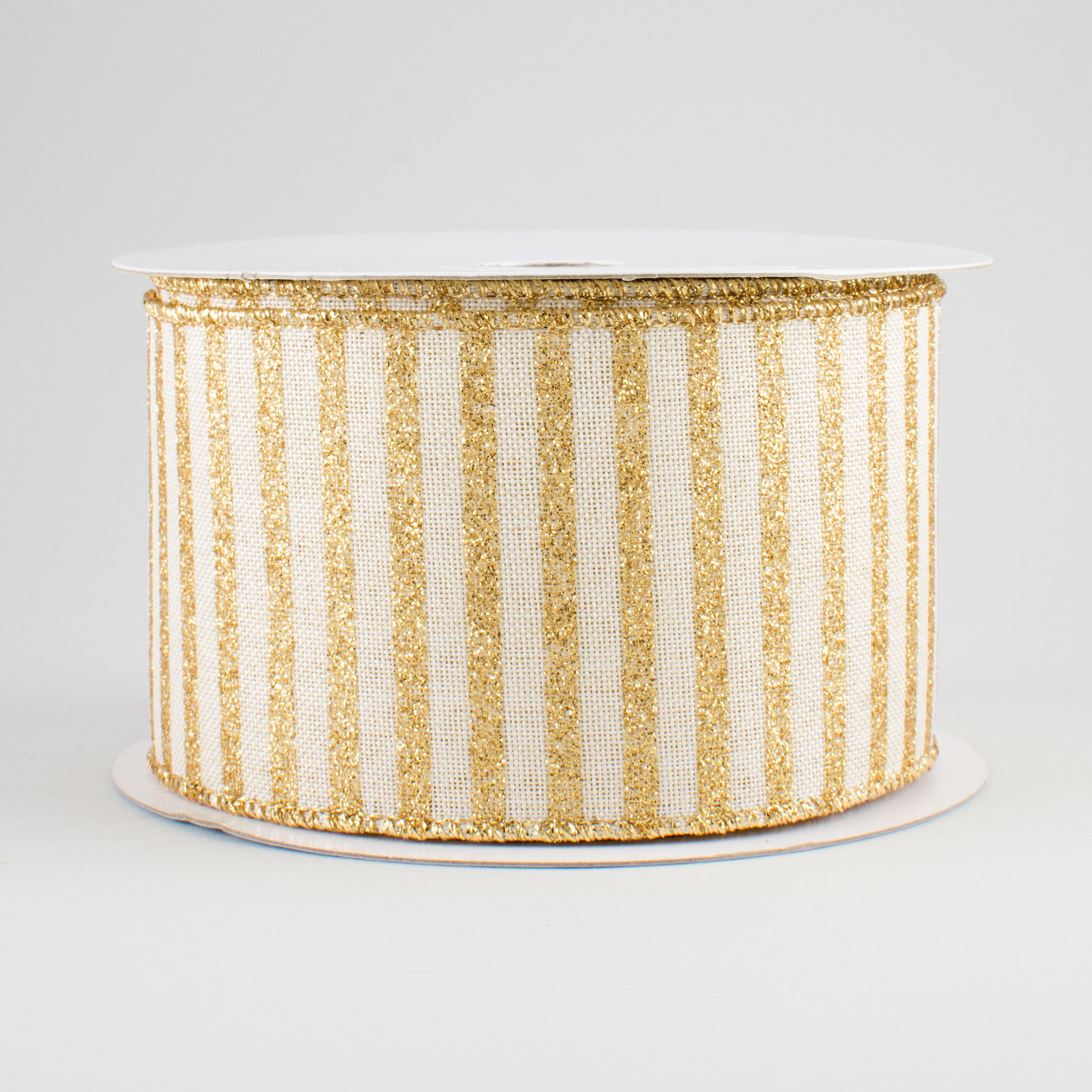 2.5" Glitter Stripe Canvas Ribbon: Cream & Gold (10 Yards)