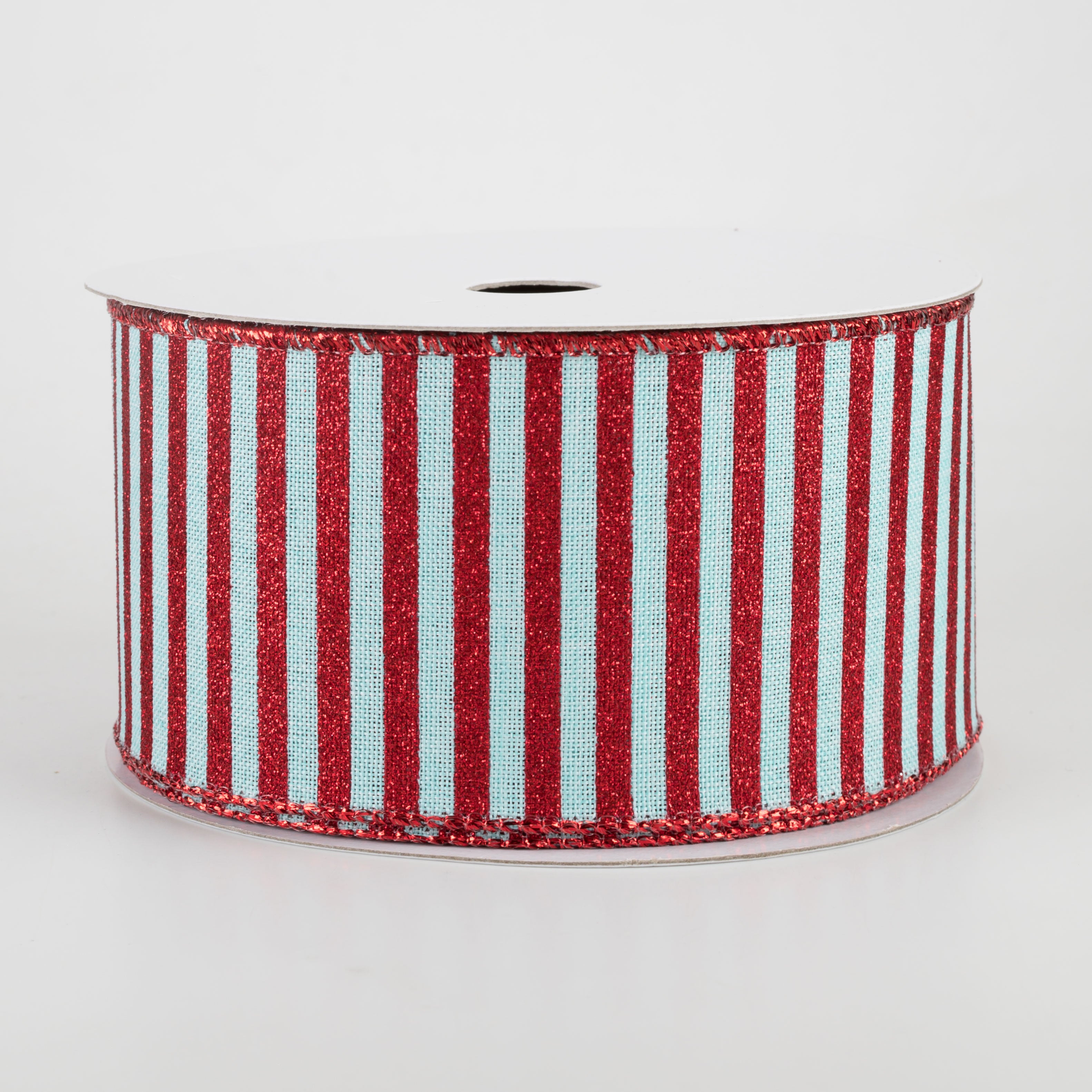 2.5" Glitter Stripe Canvas Ribbon: Ice Blue & Red (10 Yards)