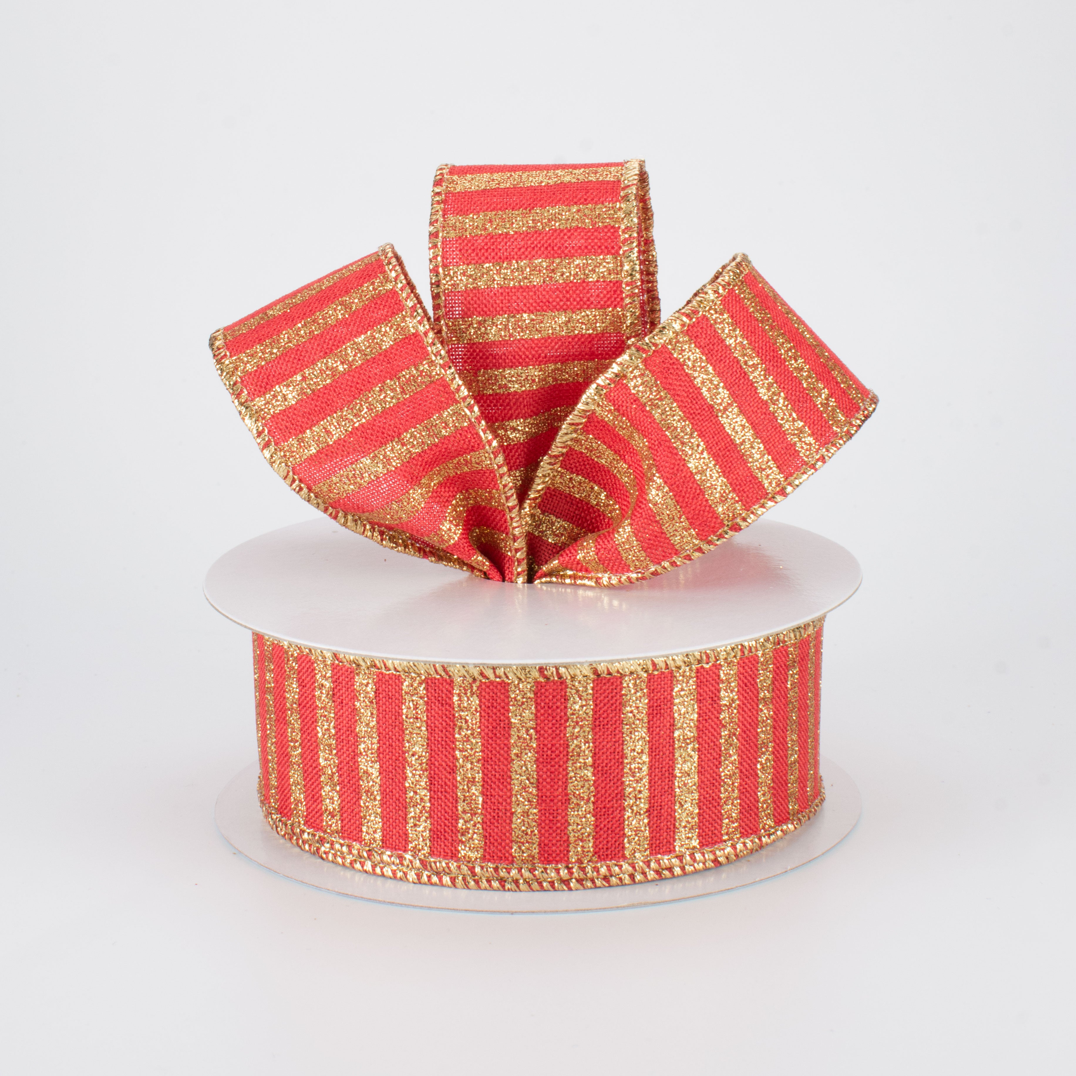 1.5" Glitter Stripe Canvas Ribbon: Red & Gold (10 Yards) Lifestyle Photo