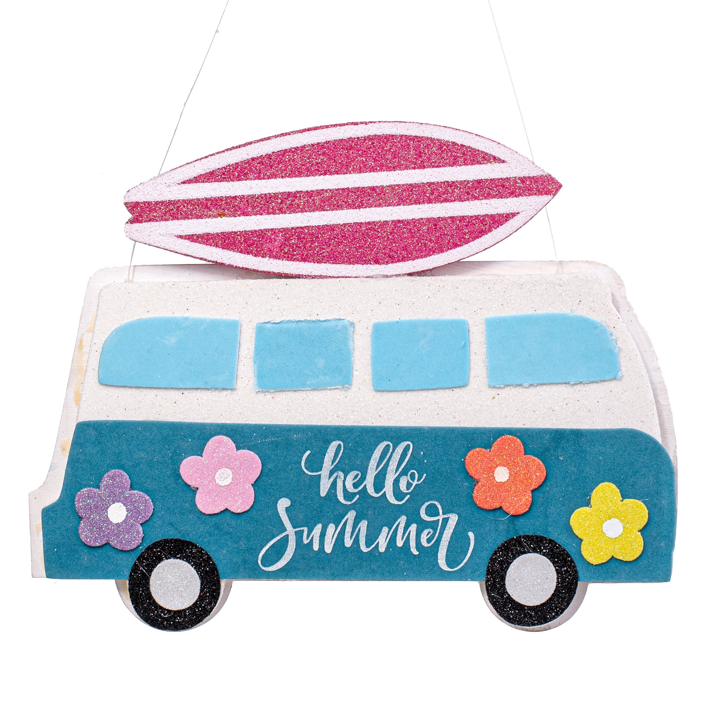 10" Glitter Surf Board On Groovy Van Ornament Item Number: 62680SUM
