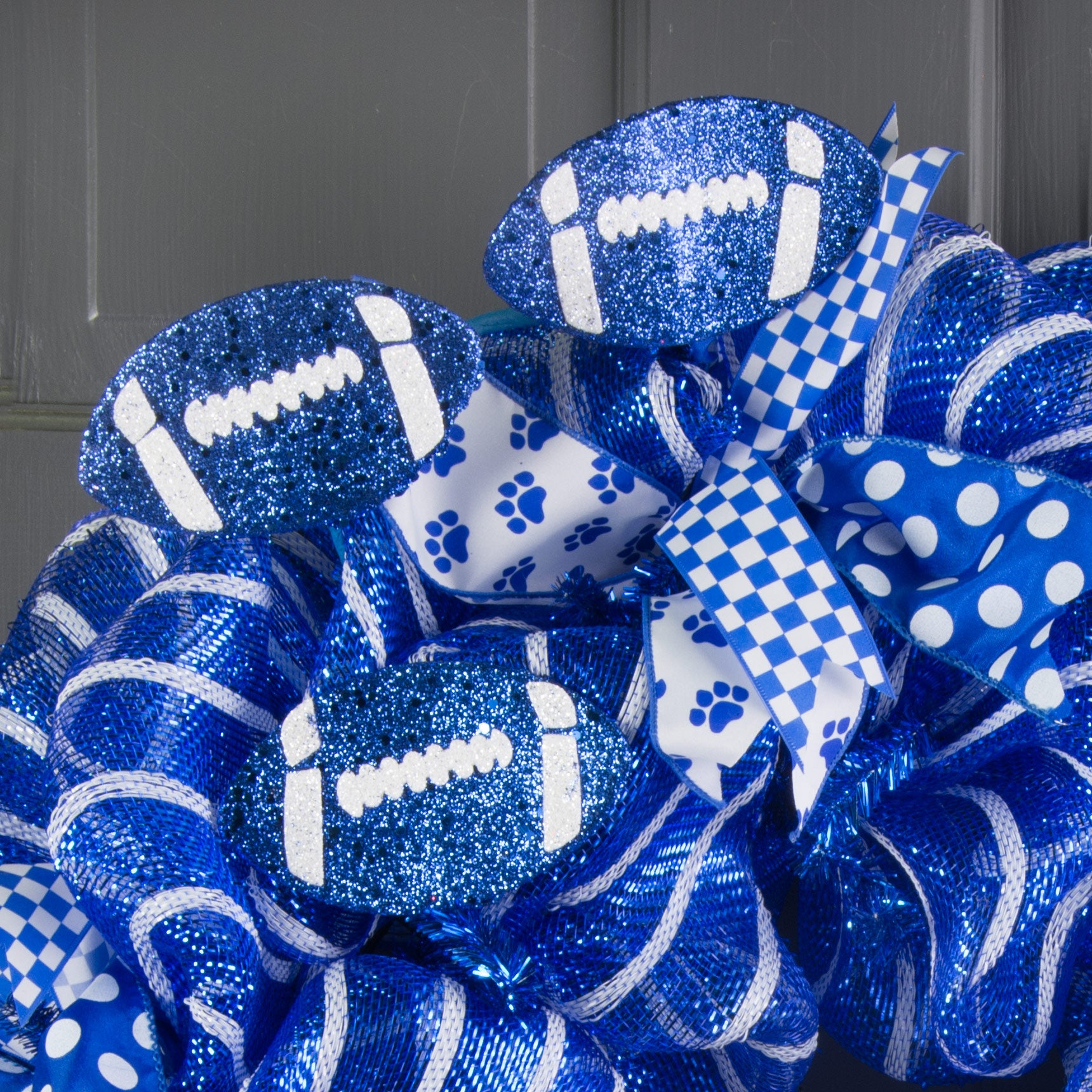 24" Glitter Triple Football Pick: Blue & White Lifestyle Photo