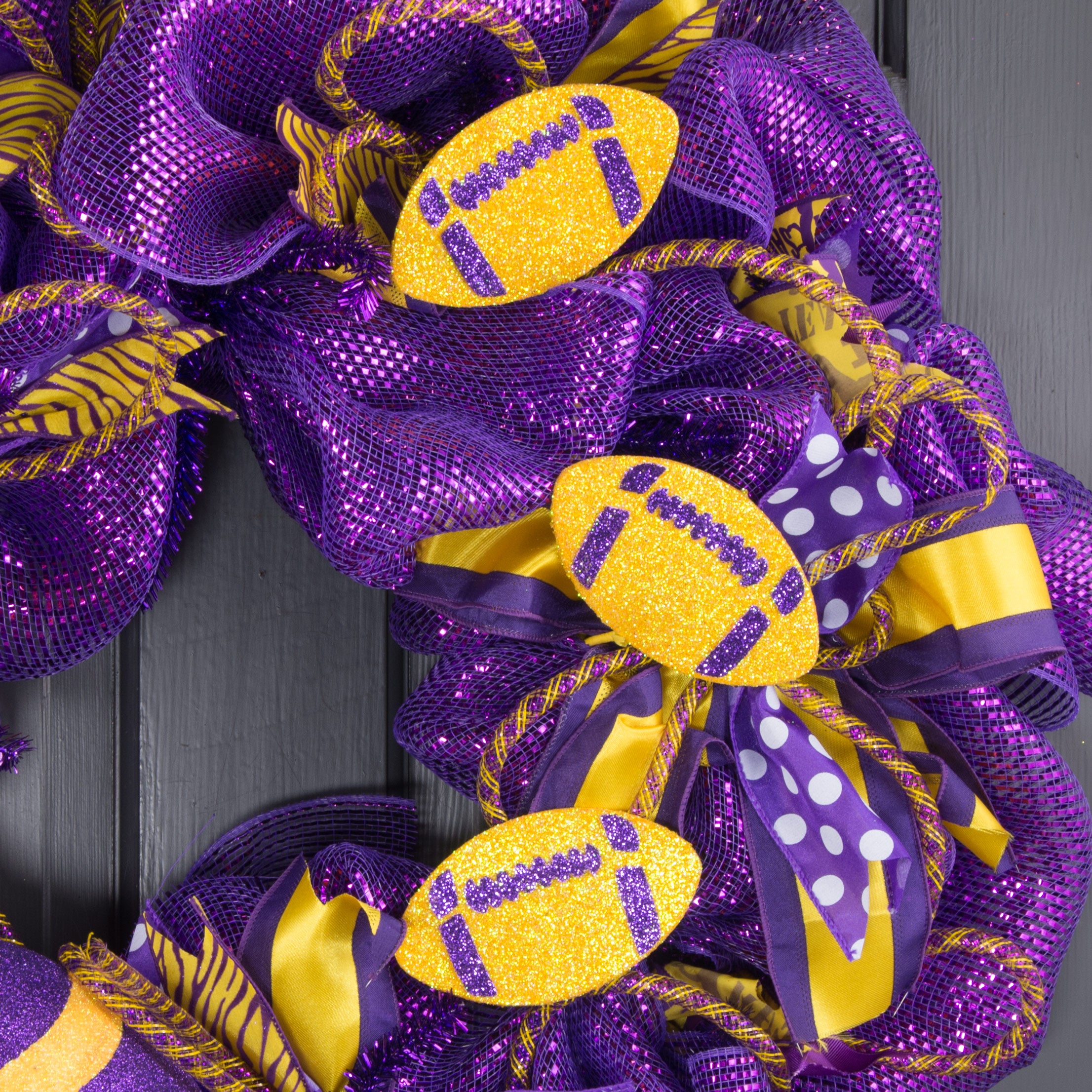 24" Glitter Triple Football Pick: Yellow & Purple Lifestyle Photo