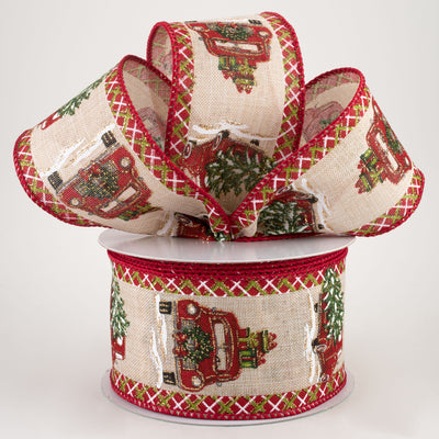 2.5" Glitter Truck, Tree, Presents Plaid Edge Ribbon (10 Yards) Lifestyle Photo