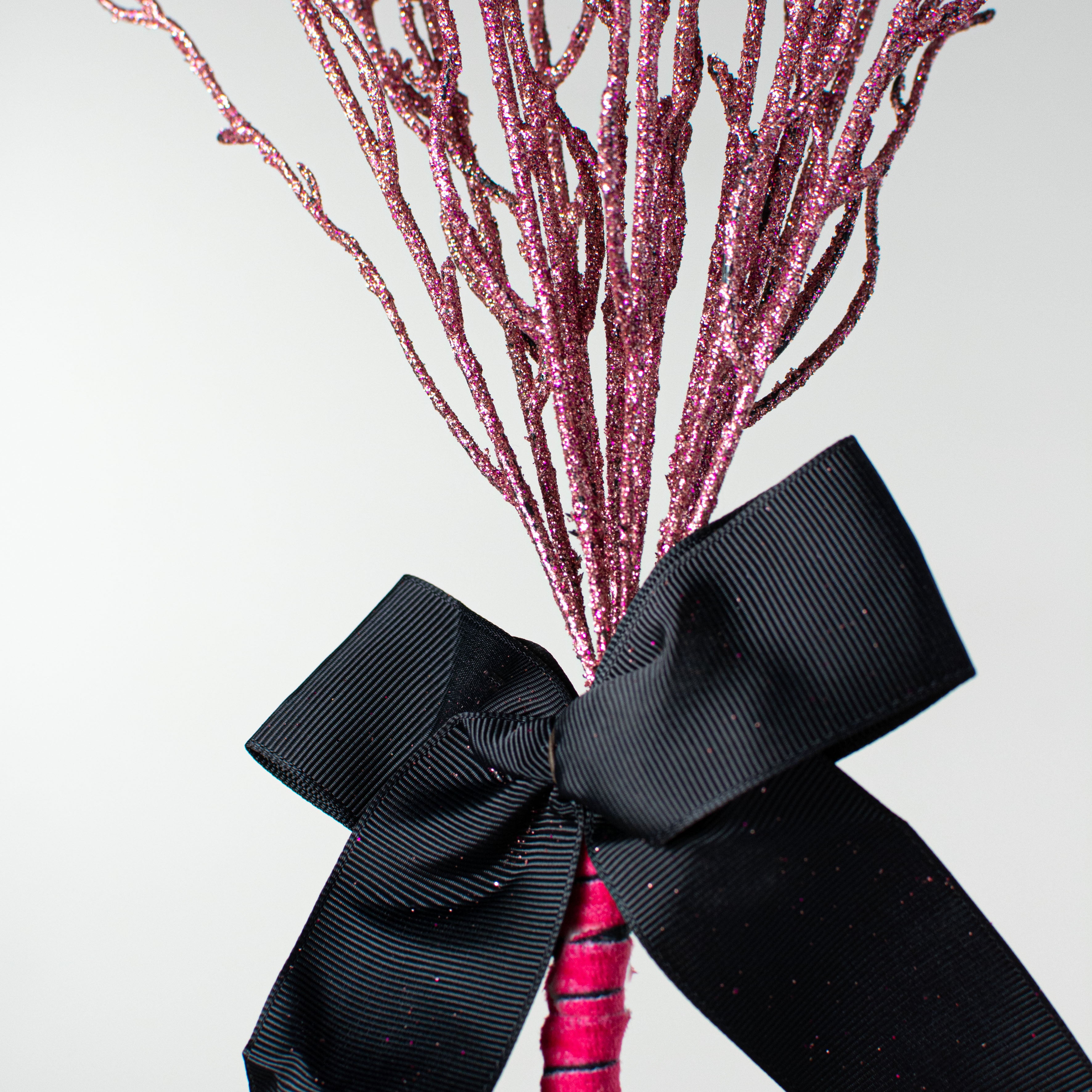24" Glitter Twig Broom: Fuchsia & Black detail photo 4
