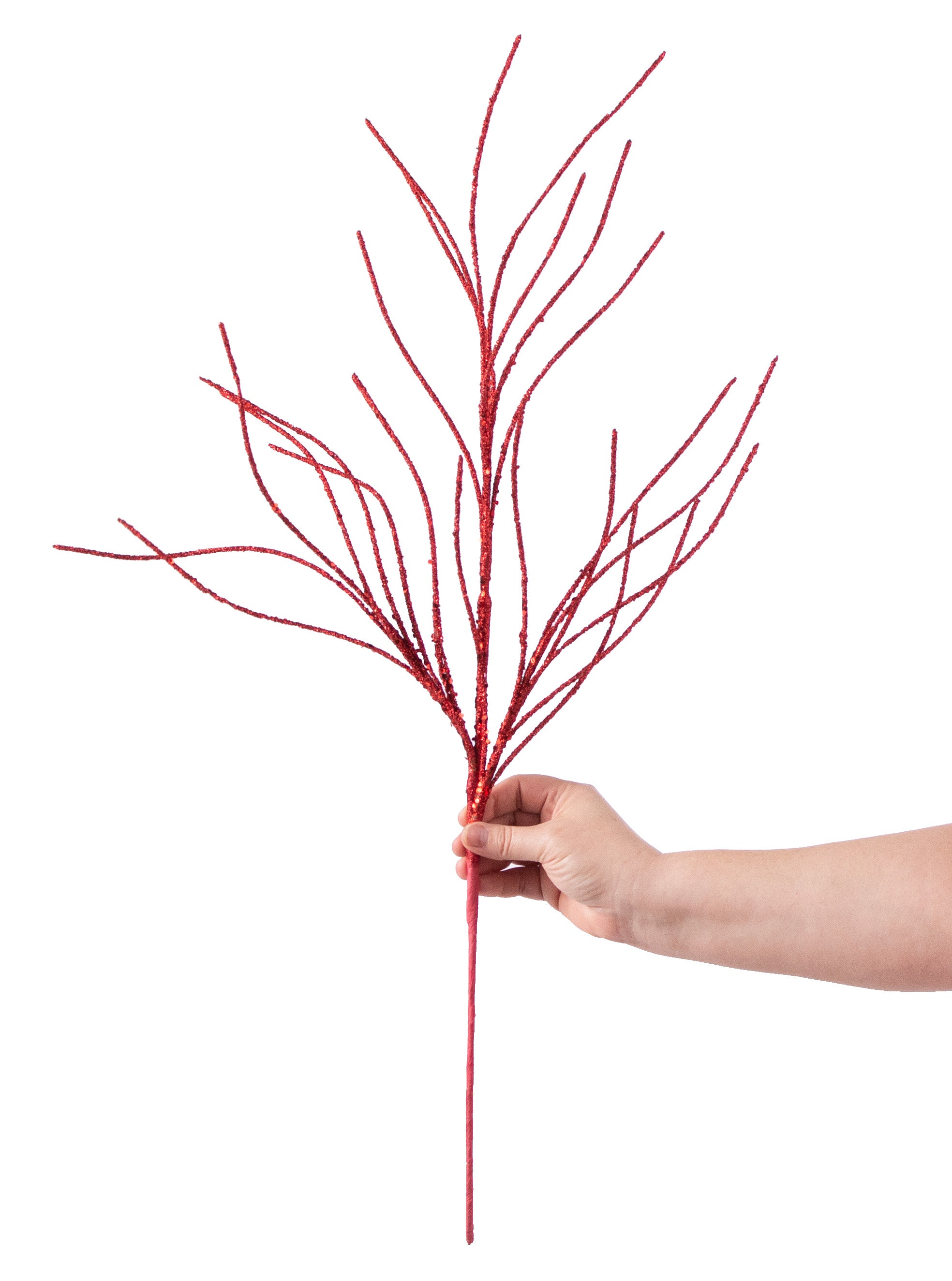 30" Glitter Twig Spray: Red detail photo 3
