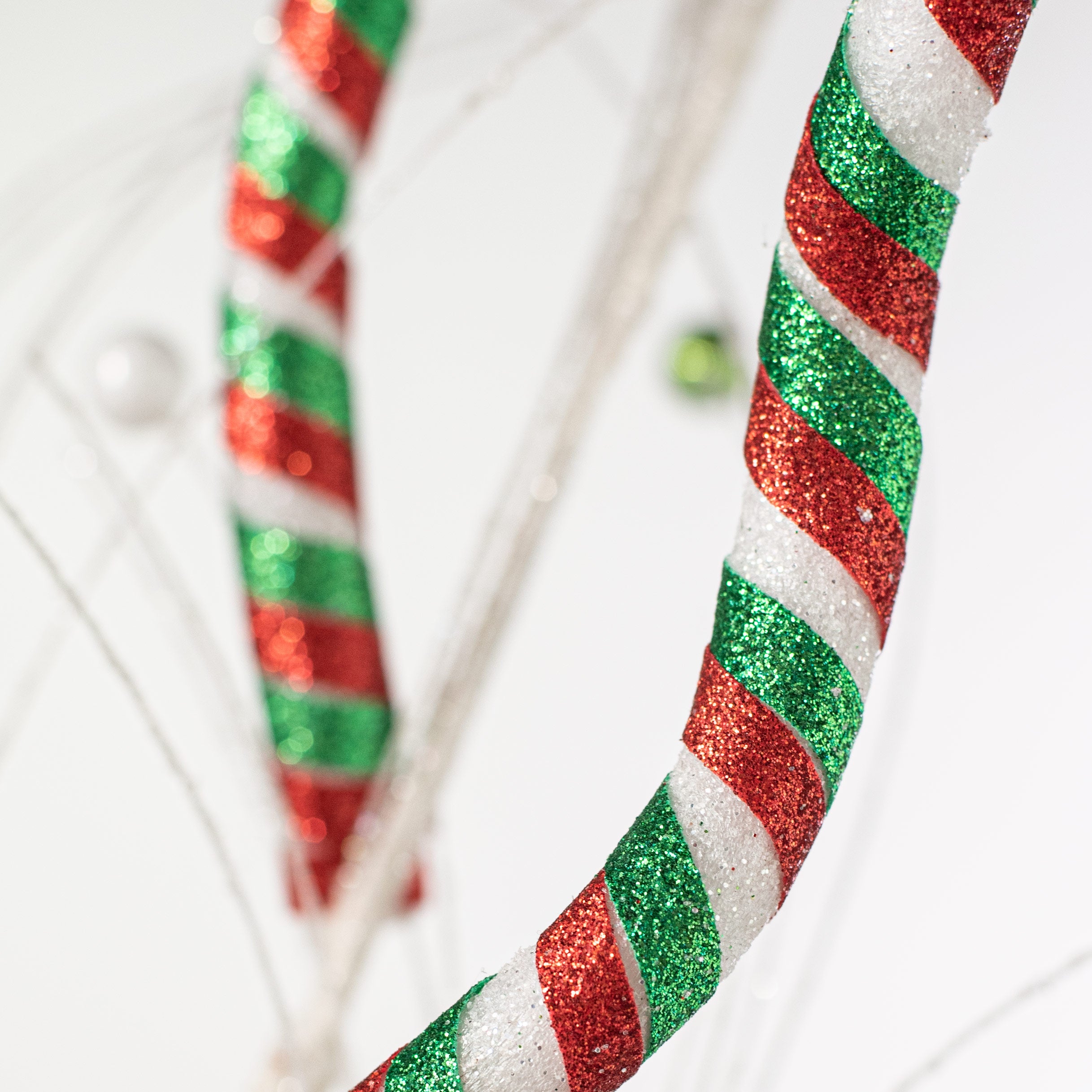 31" Glitter Twist Grass Spray: Red, White, Green Lifestyle Photo