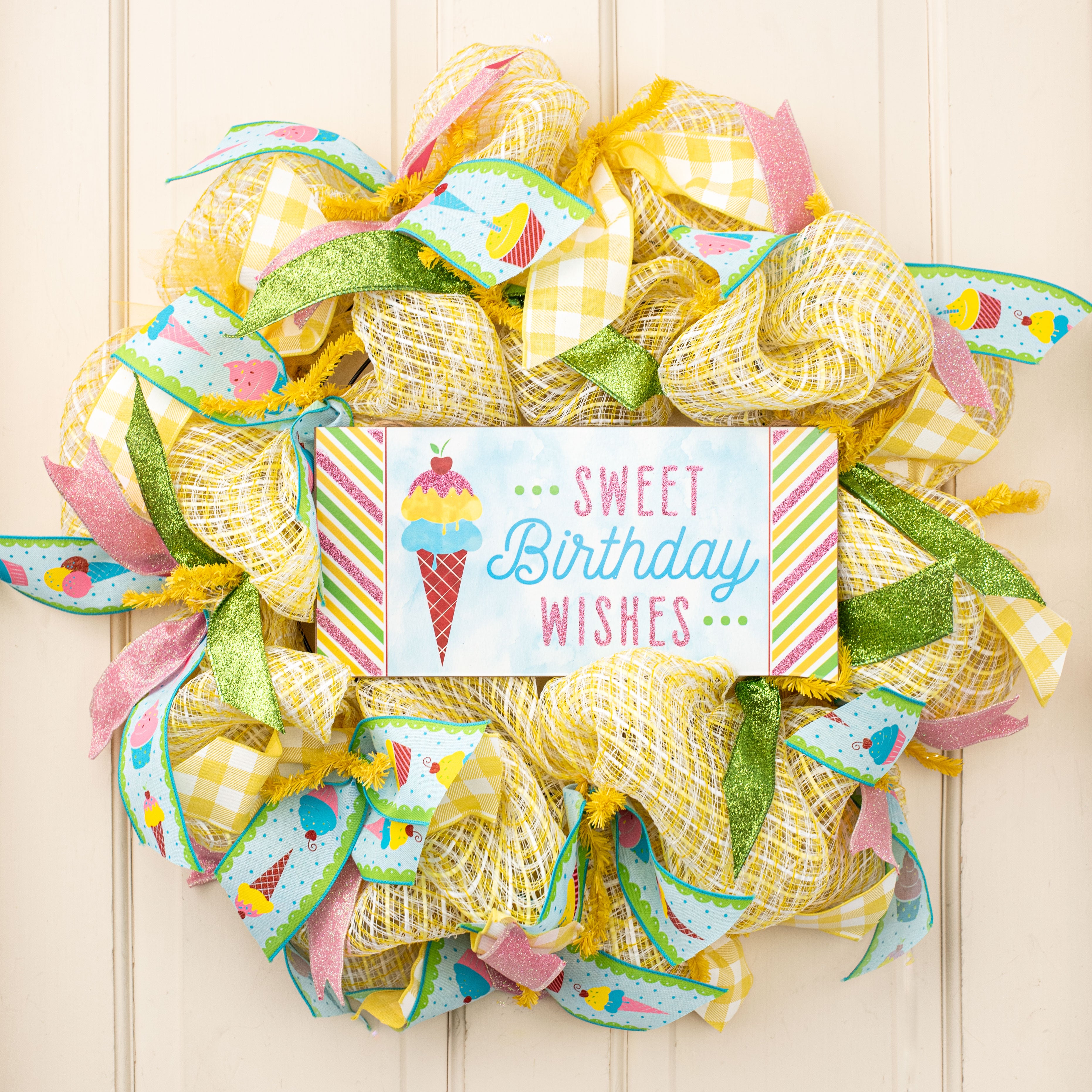 12" Glitter Wooden Sign: Birthday Wishes Lifestyle Photo